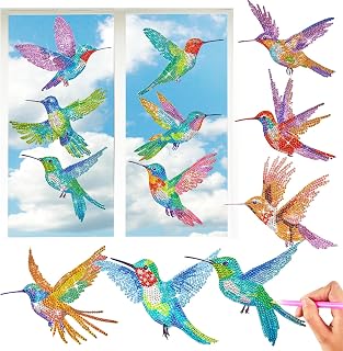 Qilery 12 Pcs Large Hummingbird Diamond Painting Giant Hummingbird Stained Glass Window Clings Diamond Painting Kits Stained Glass Craft Kit DIY Art Accessories for Adult Home Decor