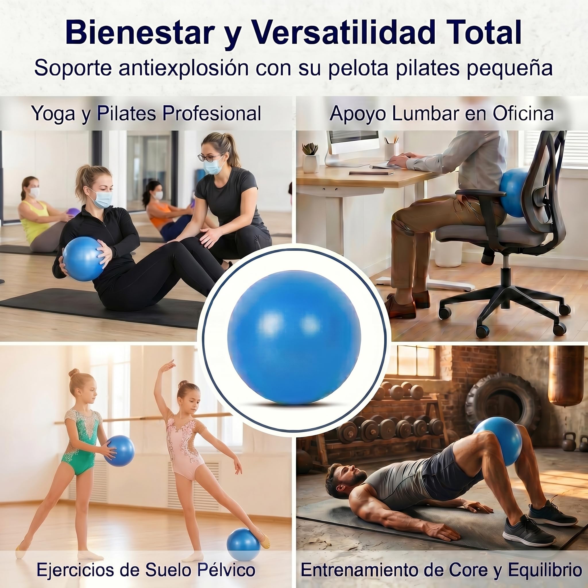 Pelota de Pilates pequeña 23/25 cm – Mini Pelota de Gimnasia Antideslizante y antiexplosión con válvula de inflado fácil. Ideal para Yoga, rehabilitación, Embarazo y Equilibrio en casa