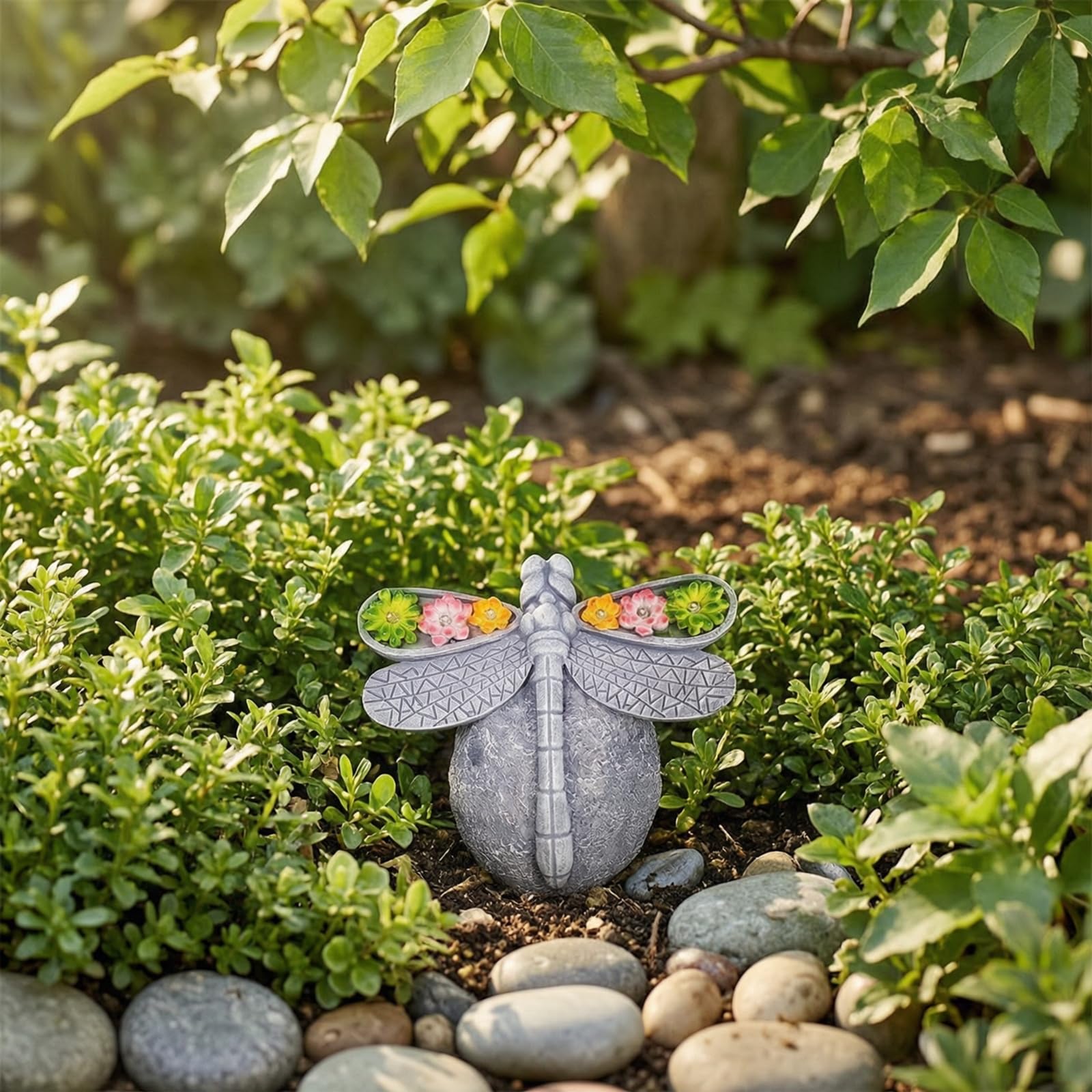 Colcolo Lampada Decorativa in Resina Solare da Giardino Statua Scultura Figura con Accenti Floreali Appendici Motivo Rilievo Ricarica Diurna Adatta a Prato Patio Cortile Aiuole, Grigio Pietra
