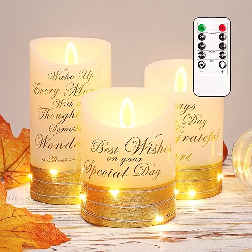 Miniatura 9 de Velas de Árbol de Navidad sin llama de Crystal Club, vela LED de pilas con control remoto, vela de pilar parpadeante 3D y cera real en relieve