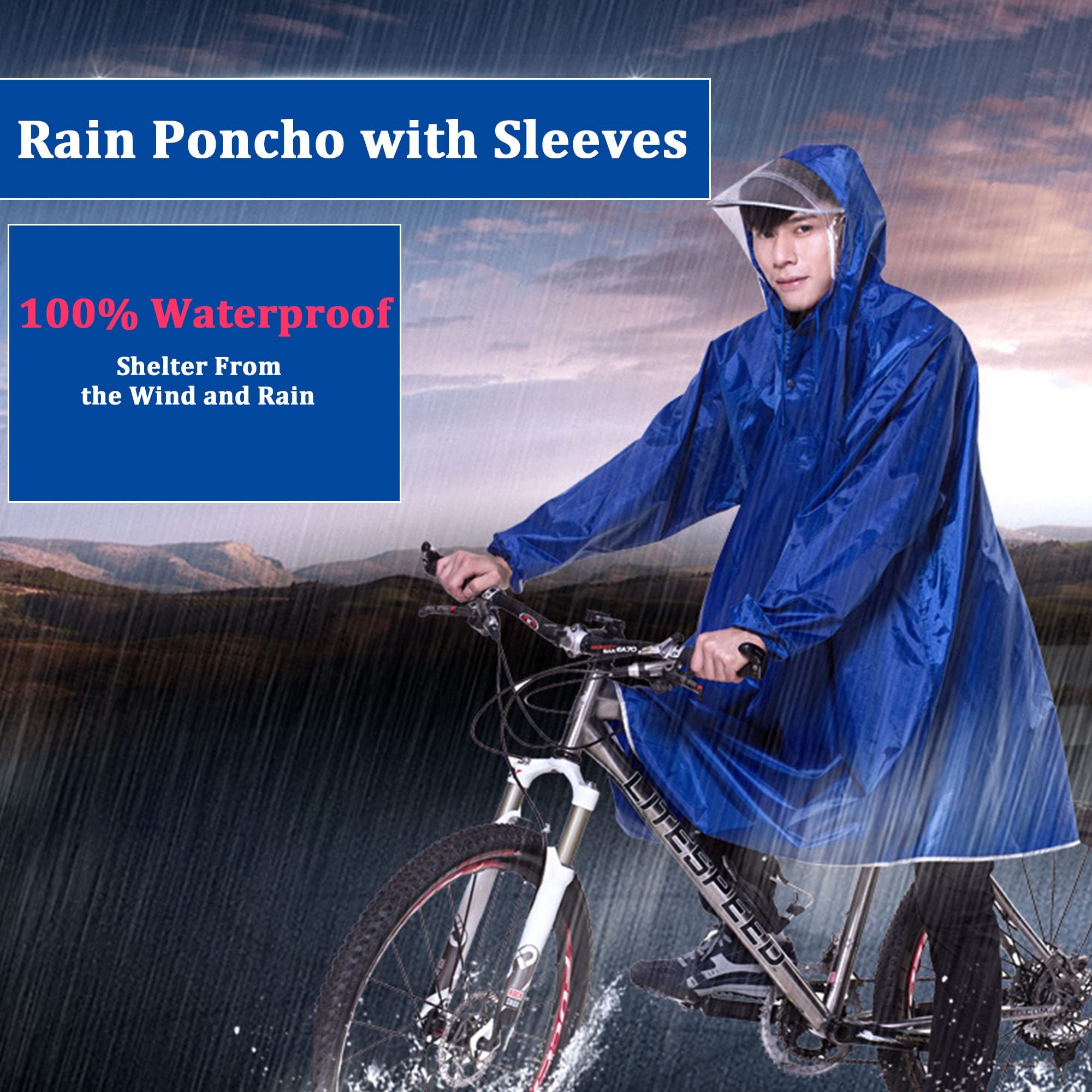 Poncho de Pluie Imperméable avec Capuche et Visière à Cordon de Serrage, Imperméable Réfléchissant Hommes Femmes Adultes Cape de Pluie pour Cyclisme Camping Randonnée Pêche