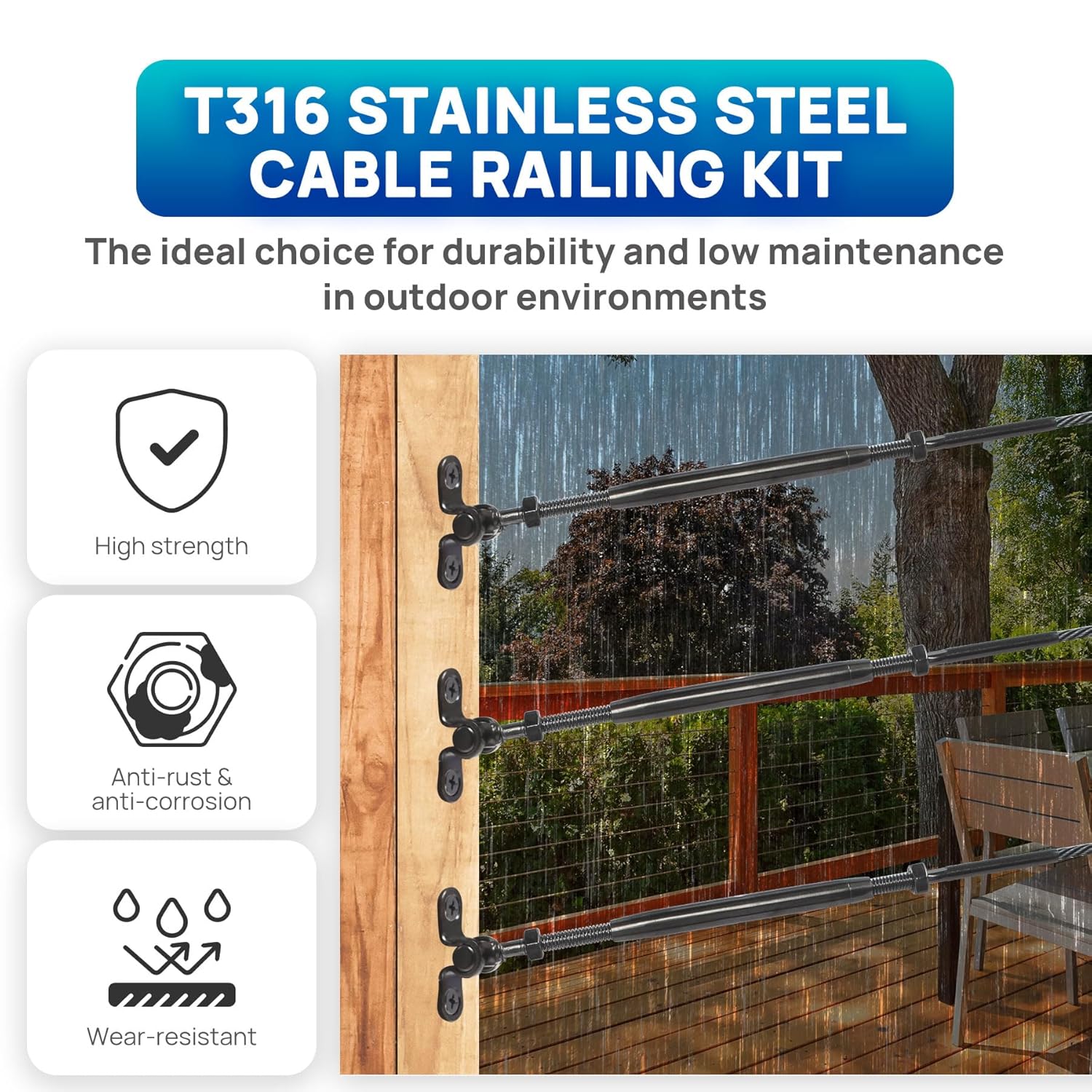 Sidasu 10 Pairs Cable Railing Kit Swage Toggle Turnbuckle - 1/8" Cable Railing System - T316 Stainless Steel Cable Railing Hardware for Wood Post- 180° Adjustable Angle -Black-CK01