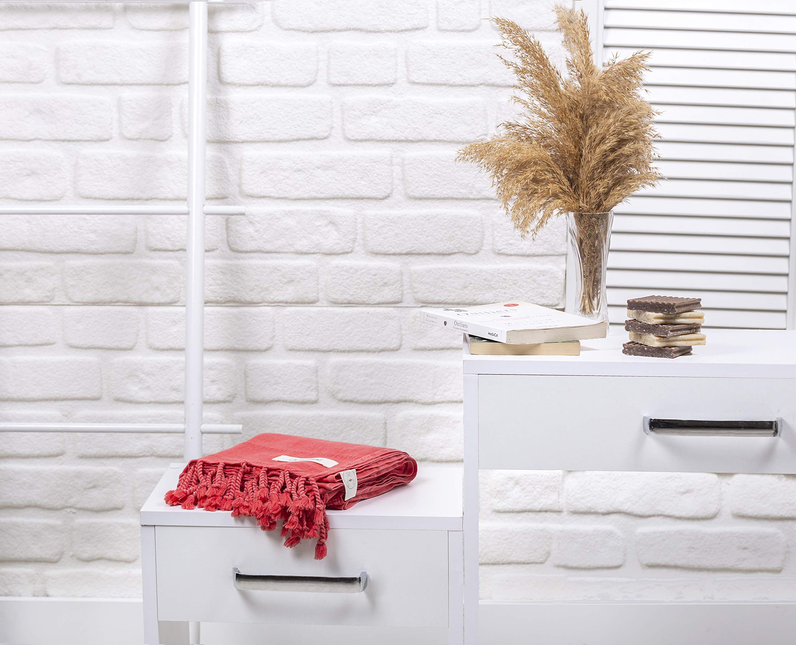 Bersuse 100% Coton - Troy Serviette Turque - Drap de Bain, Serviette de Plage - Fouta Peshtemal - Oeko-TEX - 95x175 cm, Corail