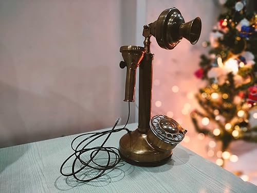 Miniatura 7 de Latón antiguo Candelabro Teléfono Réplica electrónica con cable Rotary Dial Teléfono Home DecorWestern Electric Bell Teléfono