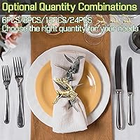 Vista 5 de ZeeDix Juego de 8 servilleteros dorados de renos navideños, anillo para servilletas de tela para decoración de mesa de cena navideña