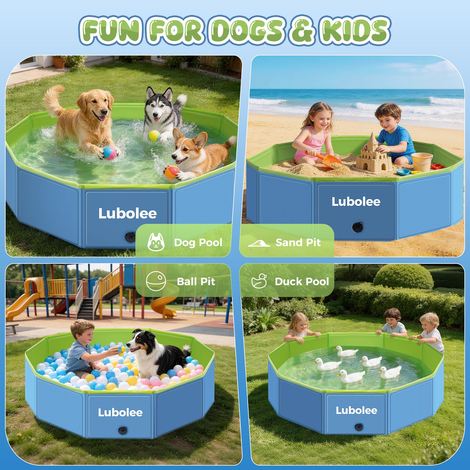 Piscina Plegable para Perros, Piscina Perros Grandes Antiarañazos de PVC con Doble Pared, Piscina Portátil Perros & Niños con Sistema de Drenaje para Jardín, Camping, Playa y Verano (120x30cm)