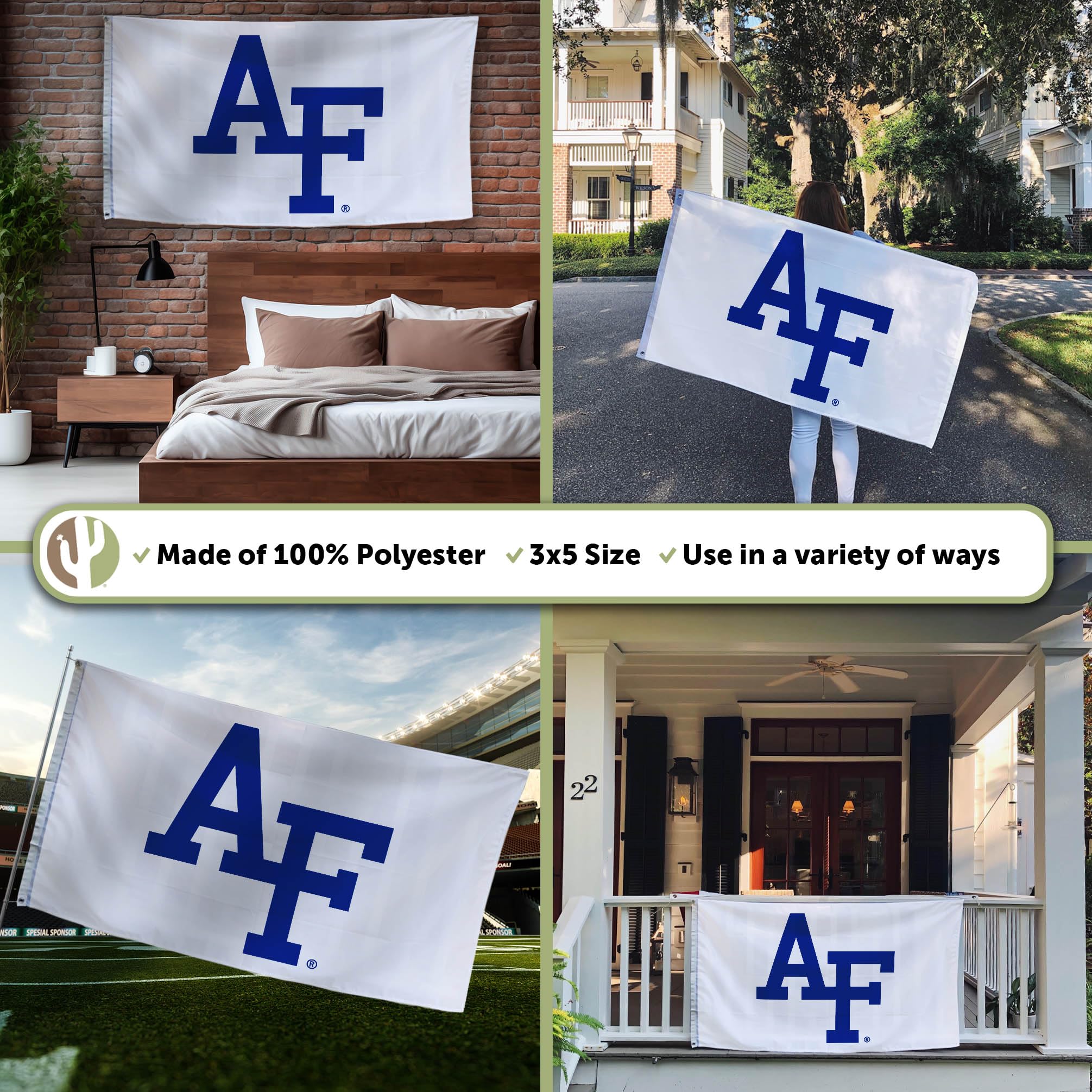 Desert Cactus Bandera USAFA de la Academia de la Fuerza Aérea de los Estados Unidos, bandera de Falcorns de 3 x 5 pies, tela duradera para interiores y exteriores, diseño 100% poliéster (estilo Z)