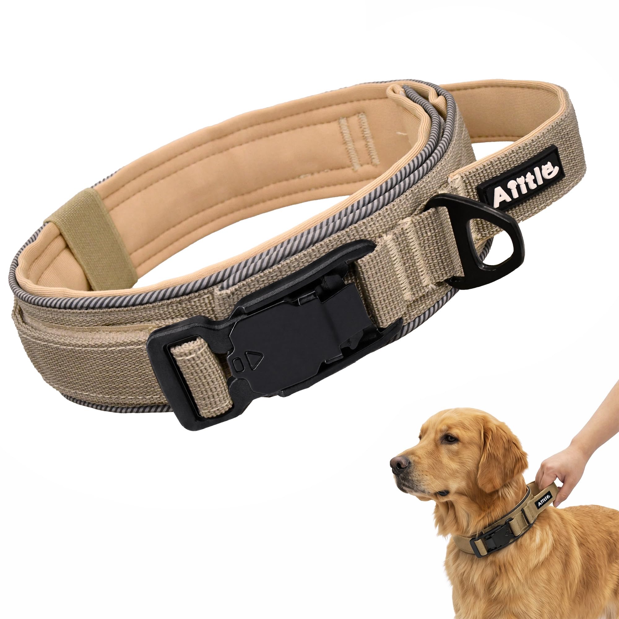 AIITLE Tactical Dog Collar with Magnetic Buckle for Medium Dogs, Khaki M