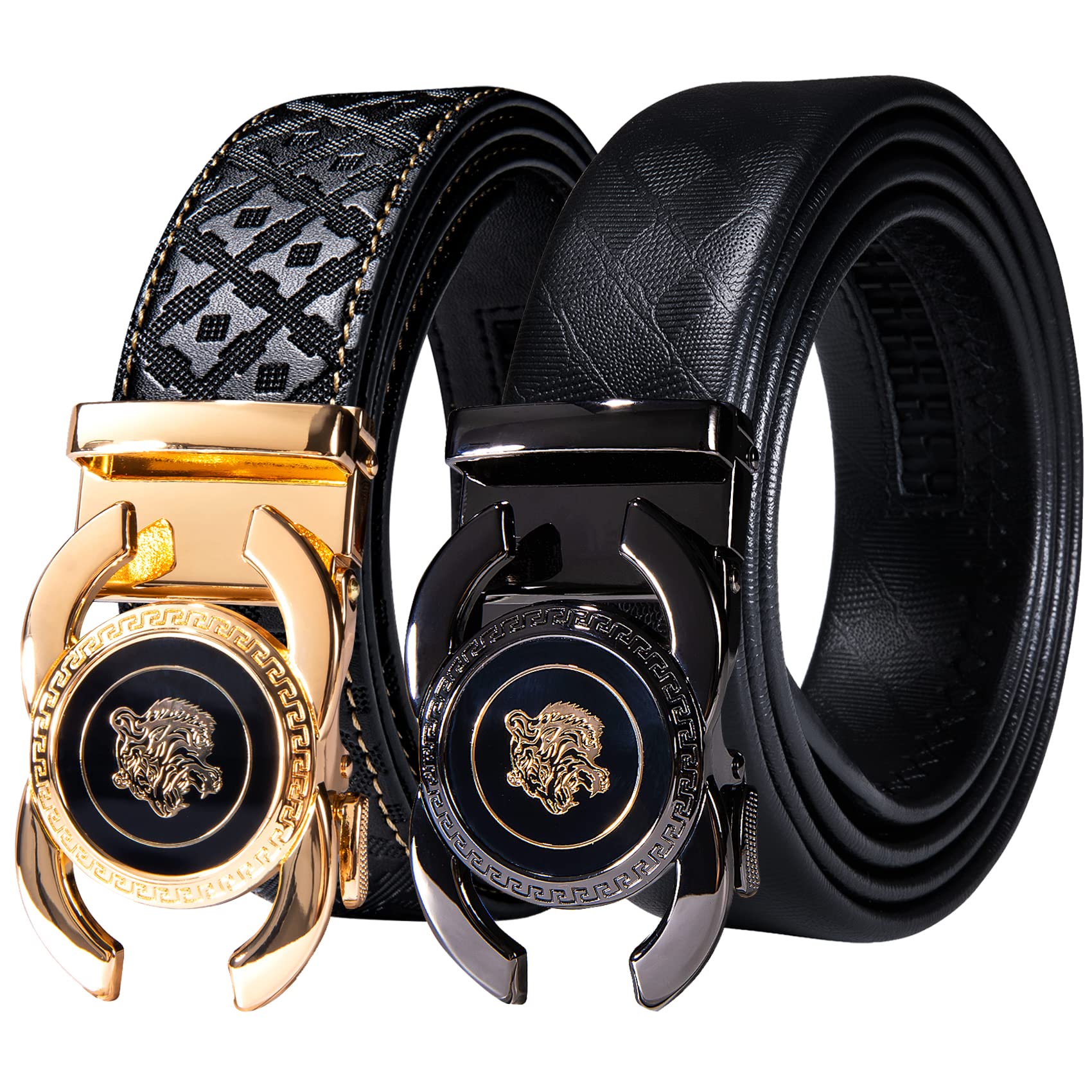 Barry.Wang Mens 2 Pack Ratchet Belts Leather Adjustable 1 3/8" Gift Box