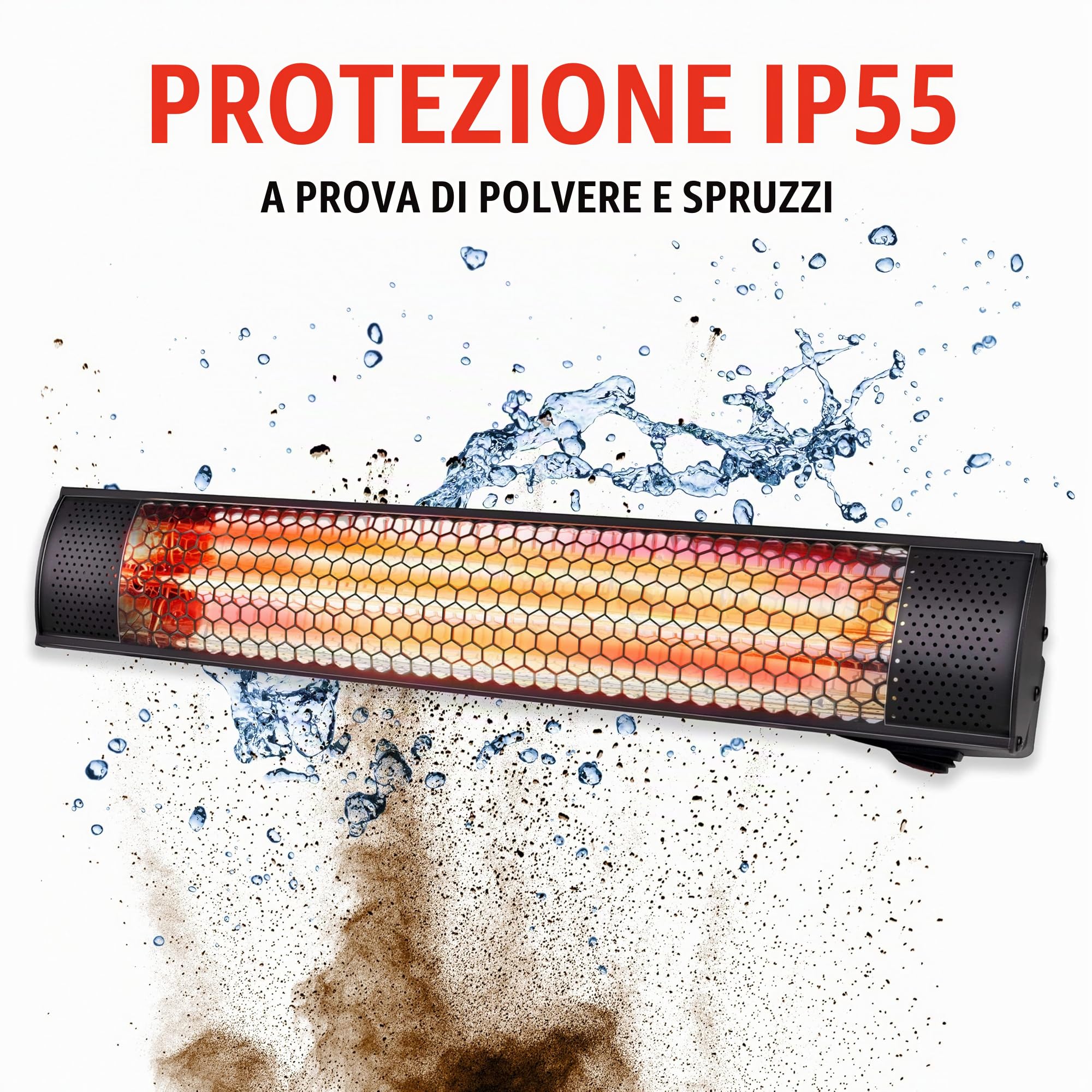 alpina XD-YS2000DE - Stufa a infrarossi 2000 W, per uso interno ed esterno, certificato IP55, fissaggio a parete o soffitto, 57 x 11,5 x 11 cm, colore: Nero