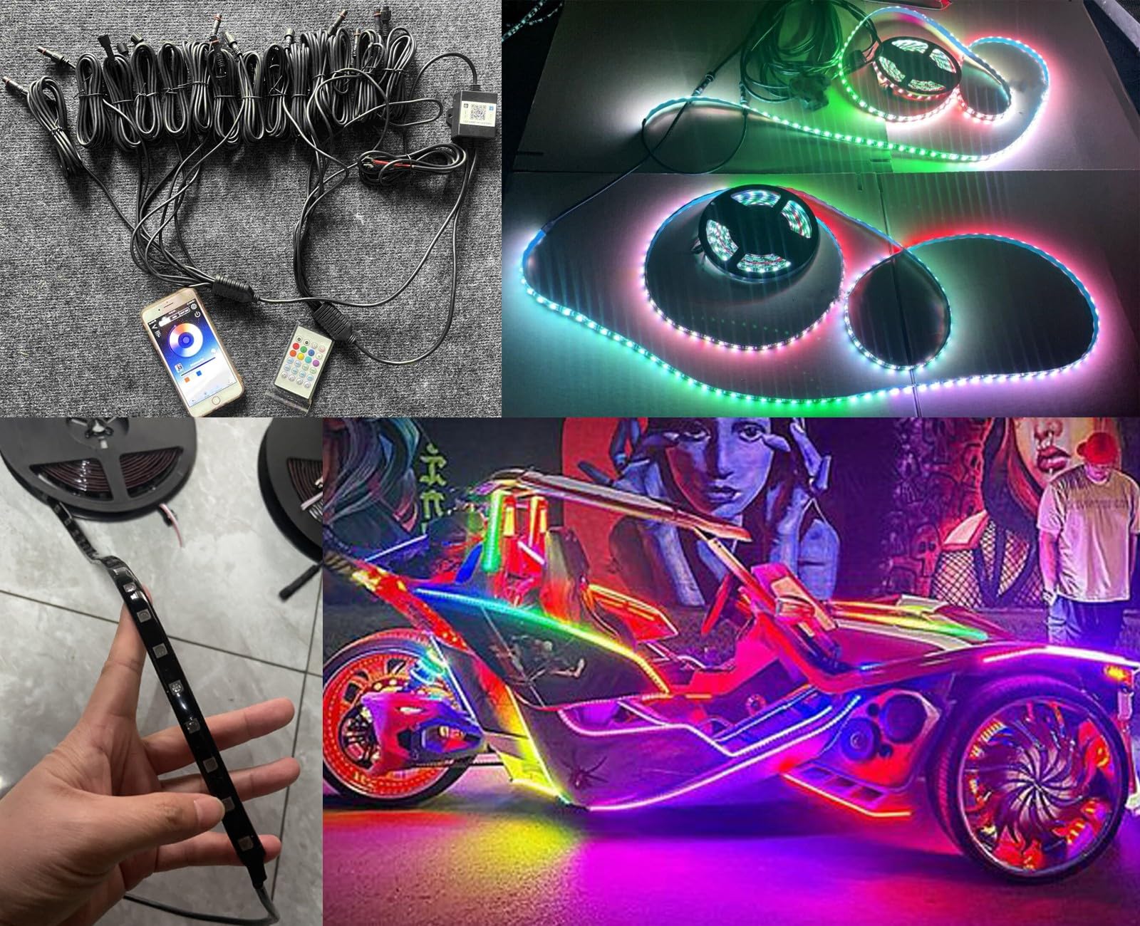 Bluetooth Remote 14PCS 4FT Tinted Smoked Black Out PCB RGB Dream Color Chaser Chasing Adressable Light Strips for Polaris Slingshot Ryder Spyder 2025