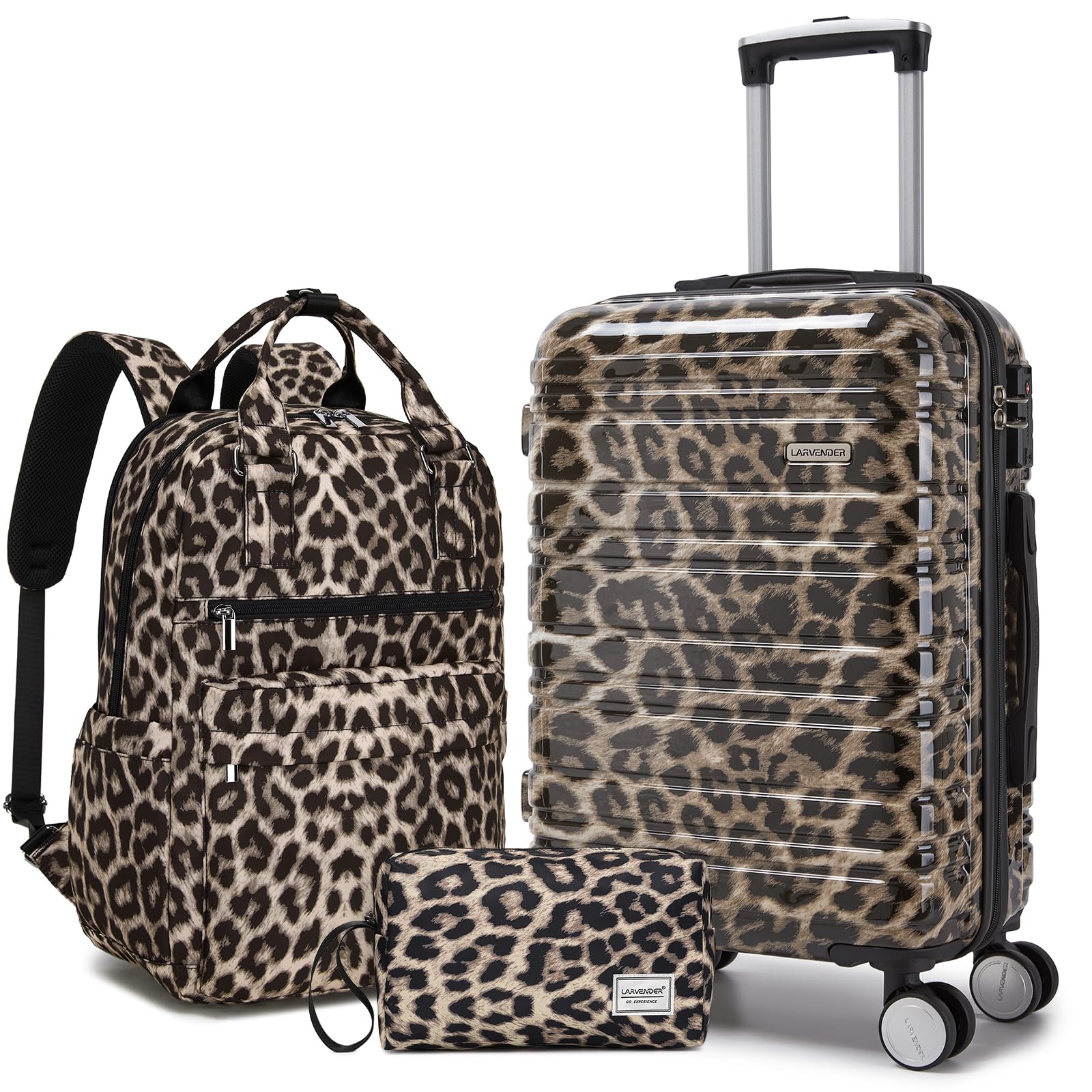 LARVENDER Carry on Luggage Sets 3 Piece, 20" Suitcase with Wheels, Cheetah