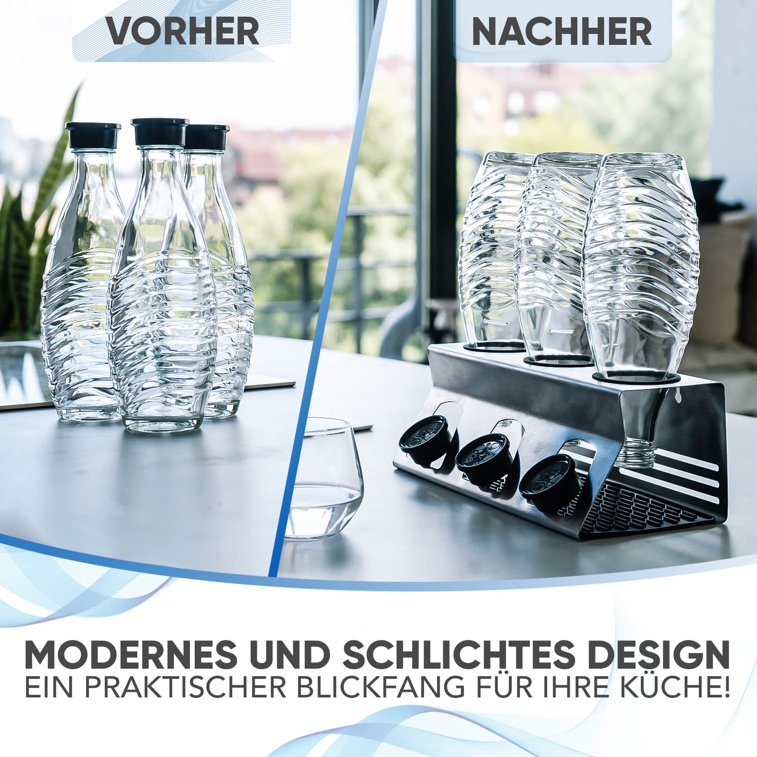 Loco Bird Flaschenhalter für 3 Flaschen - kompatibel Sodastream-Flaschenhalter aus Edelstahl - Abtropfgestell Flaschen - Flaschentrockner für Sodastream Crystal 3.0 - Flaschenständer zum Abtropfen