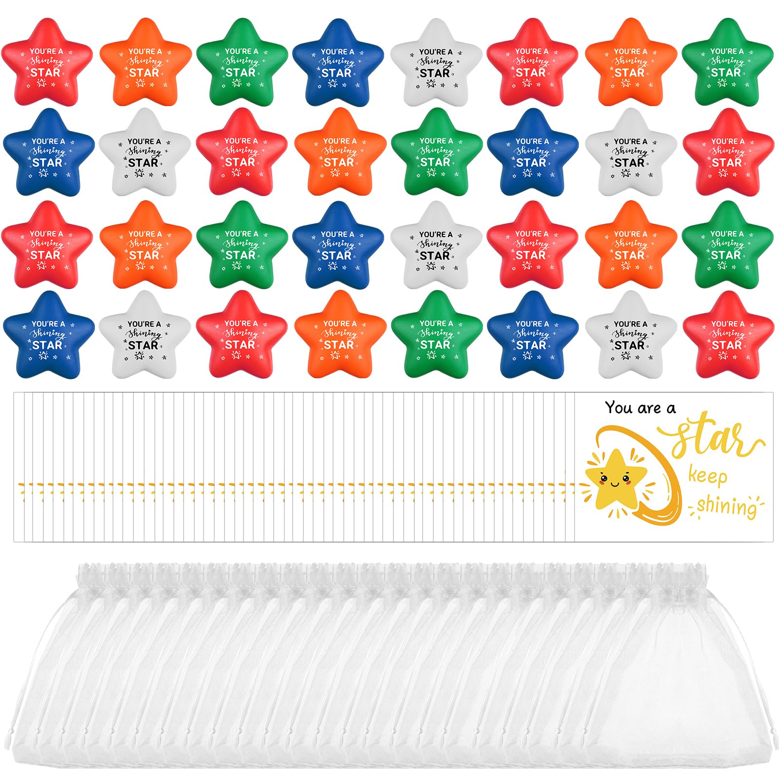 25 Sets Star Stress Balls with You're a Star Motivational Cards Mental Health Awareness Items Colorful Foam Stress Relief Toys Mental Health Gifts Anxiety Stress Relief Toys Inspirational Gift