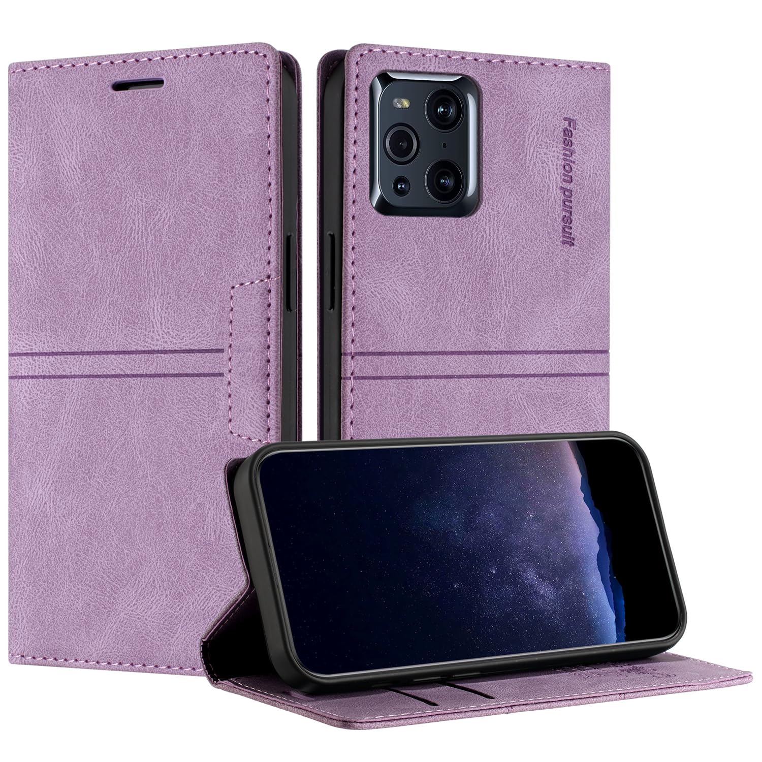 Custodia Portafoglio LEMAXELERS Con Specchietto E Cavalletto Per Oppo Find X3 / Find X3 PRO - QH Viola