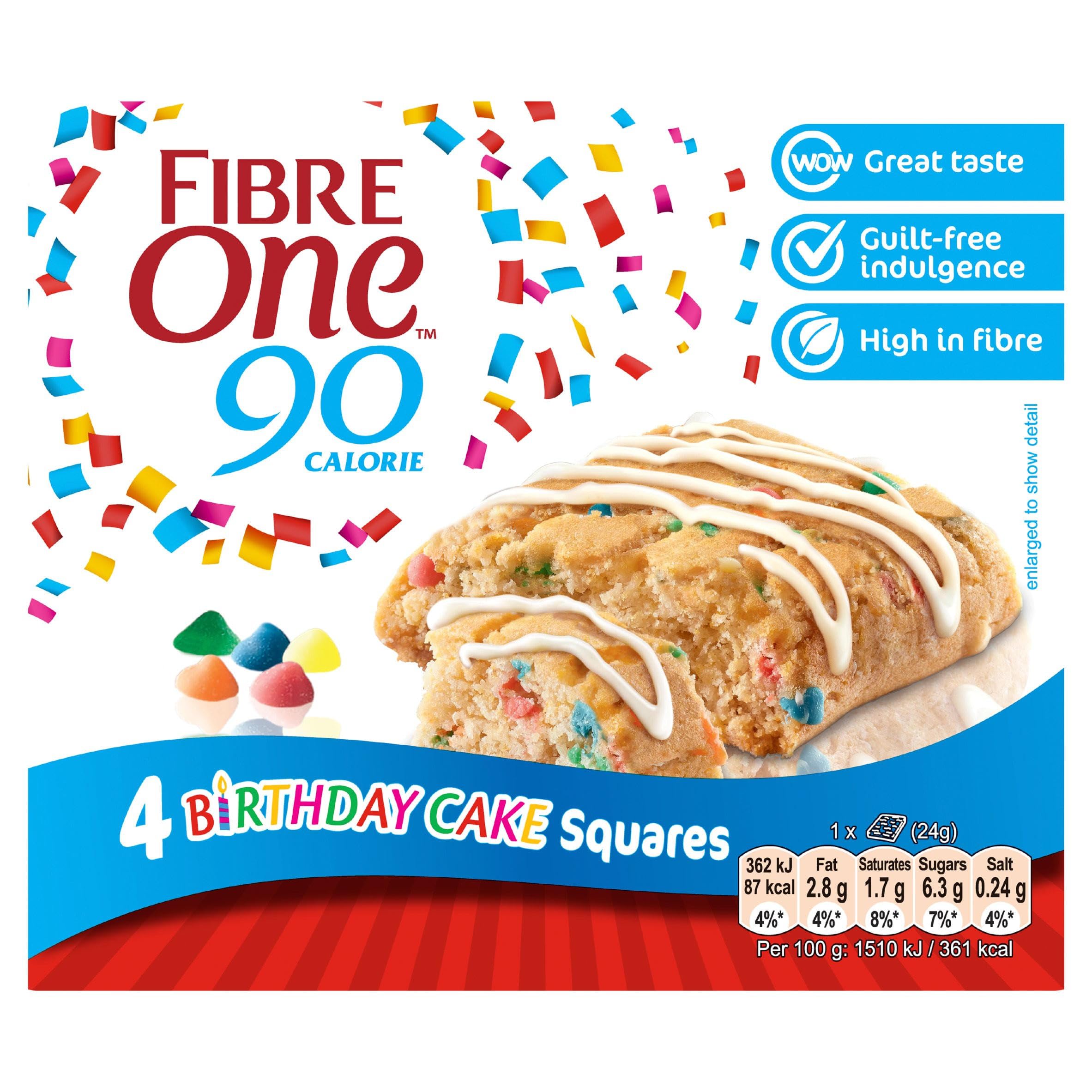 Fibre One 90 Calorie 4 Birthday Cake Squares 4 x 24g