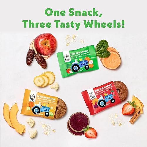 Miniatura 9 de Once Upon A Farm Barra horneada suave orgánica para niños pequeños, manzana, batata y espinacas, con forma de ruedas de tractor, sin OGM, Kosher,