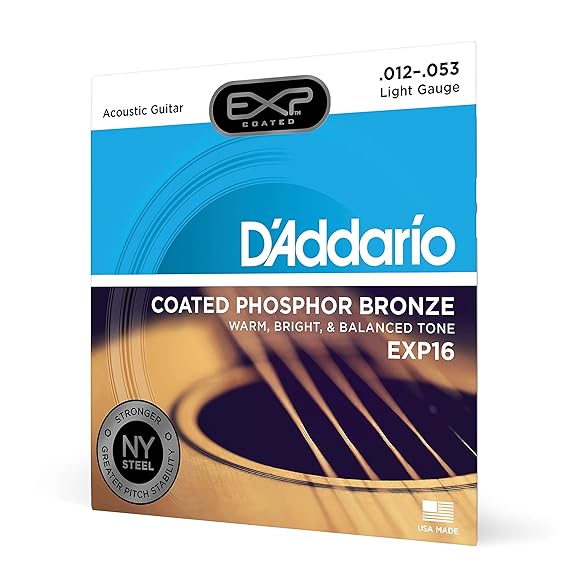 D'Addario EXP16 Coated Phosphor Bronze Acoustic Guitar Strings, Light, 12-53
