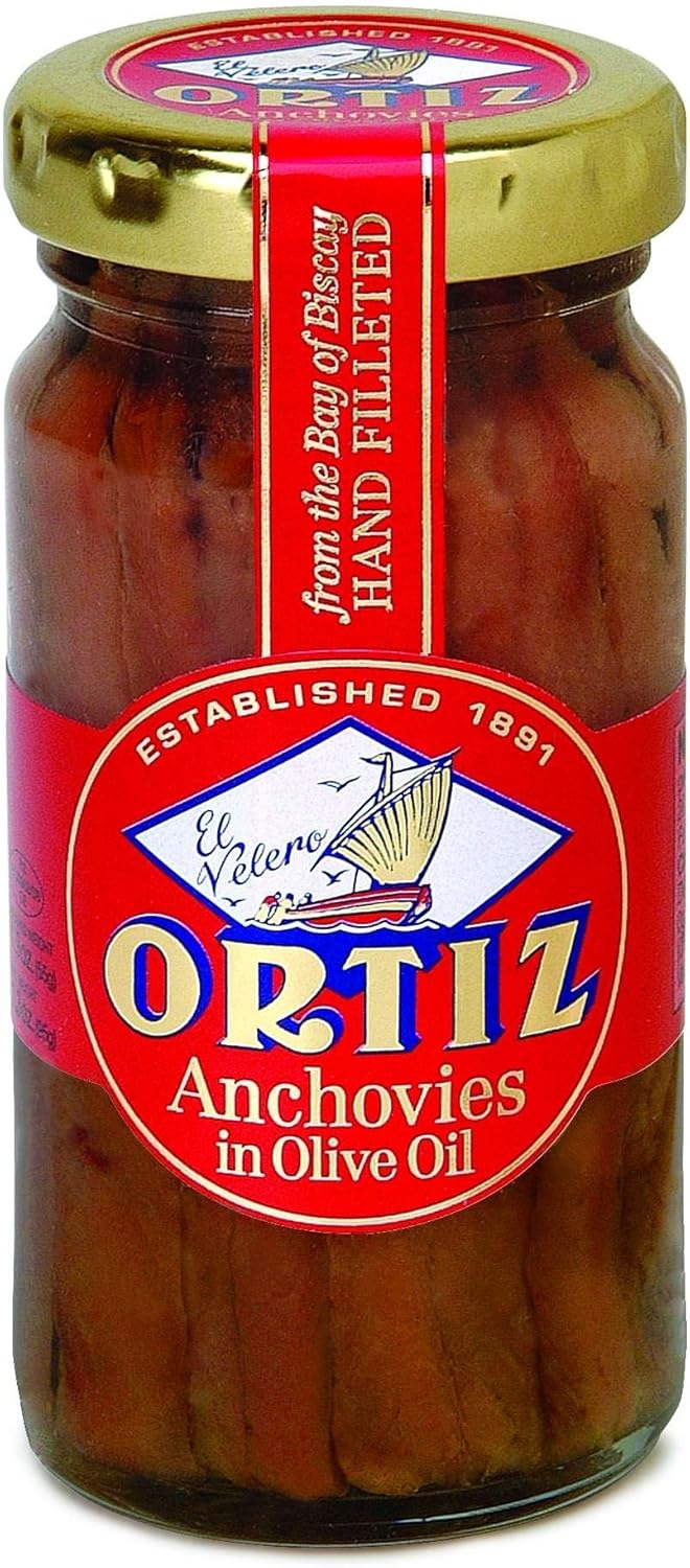 Ortiz Anchovies in Olive Oil Glass Jar, 95Grams Amazon.ca Grocery