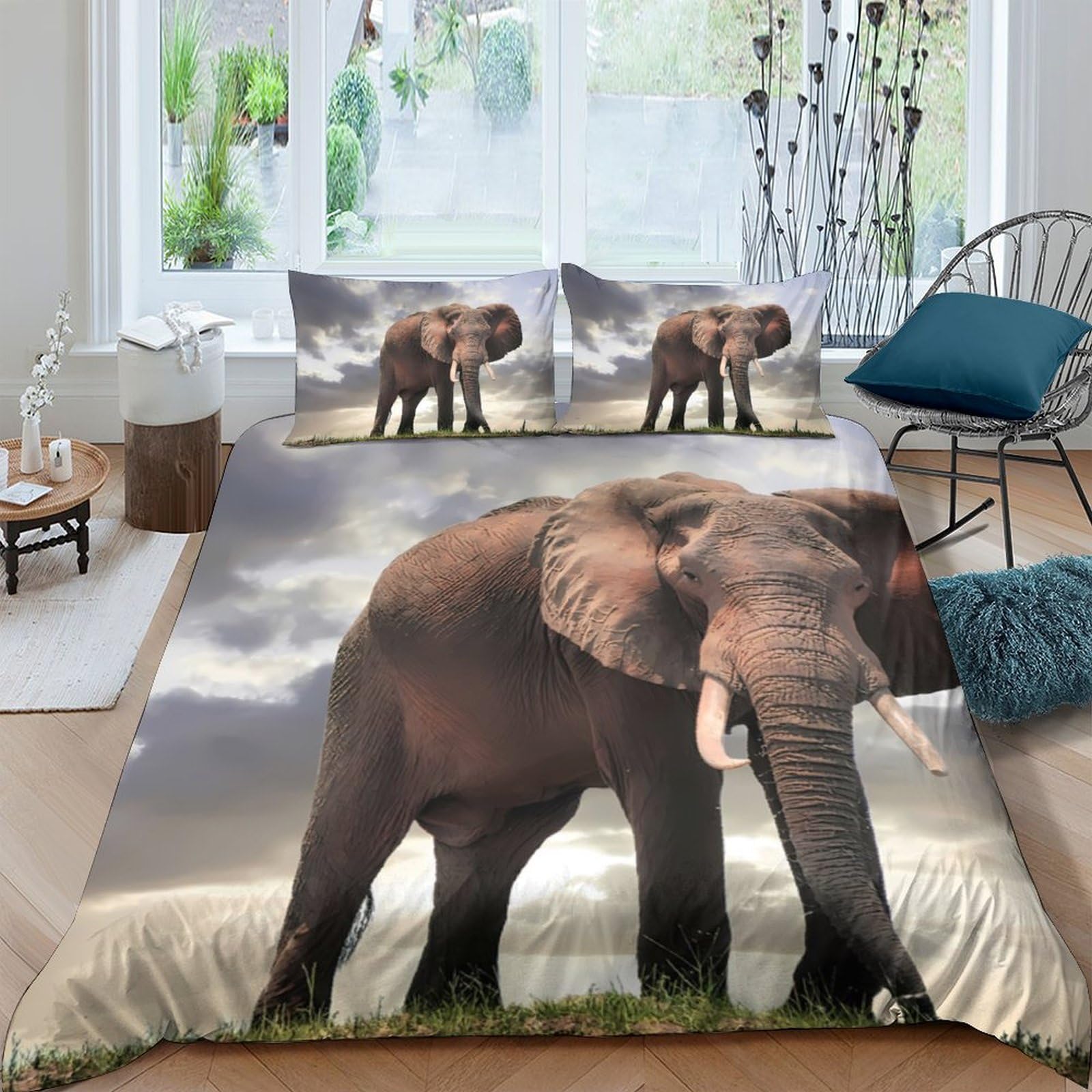 Ctjqhvkz Style-8 3D Printed Elephant Grassland Fitted Sheet Microfiber Soft Breathable Savannah Bed Cover For Bedroom Dorm Decor Single（135X200cm）