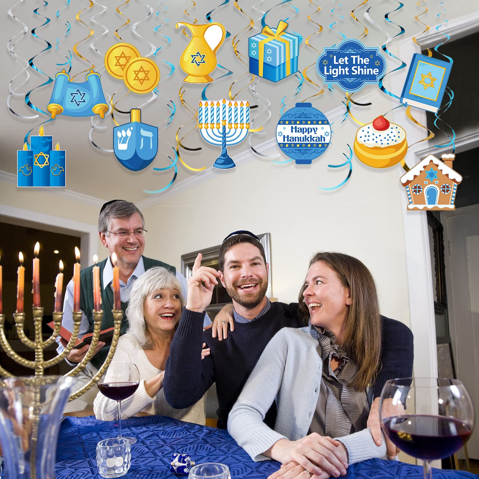 2 Pièces Bannière Hanukkah à Suspendre - Décoration Festive Hanouka Avec Bougies Et Étoile - Ambiance Lumineuse
