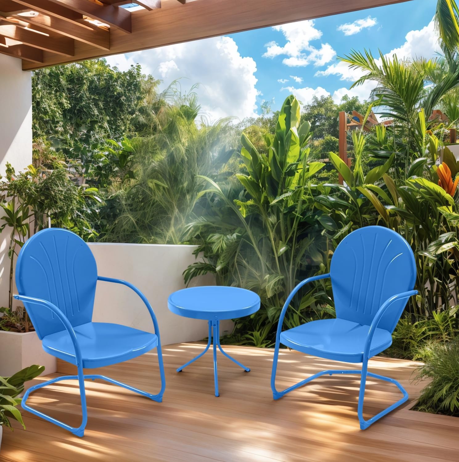 Sponsored Ad - 3 Pieces Patio Bistro Set Retro Metal Outdoor Seating Conversation, 2 C-Spring Retro Metal Patio Chairs and Round Side Table, for Balcony, Yard, Garden - Ocean Blue
