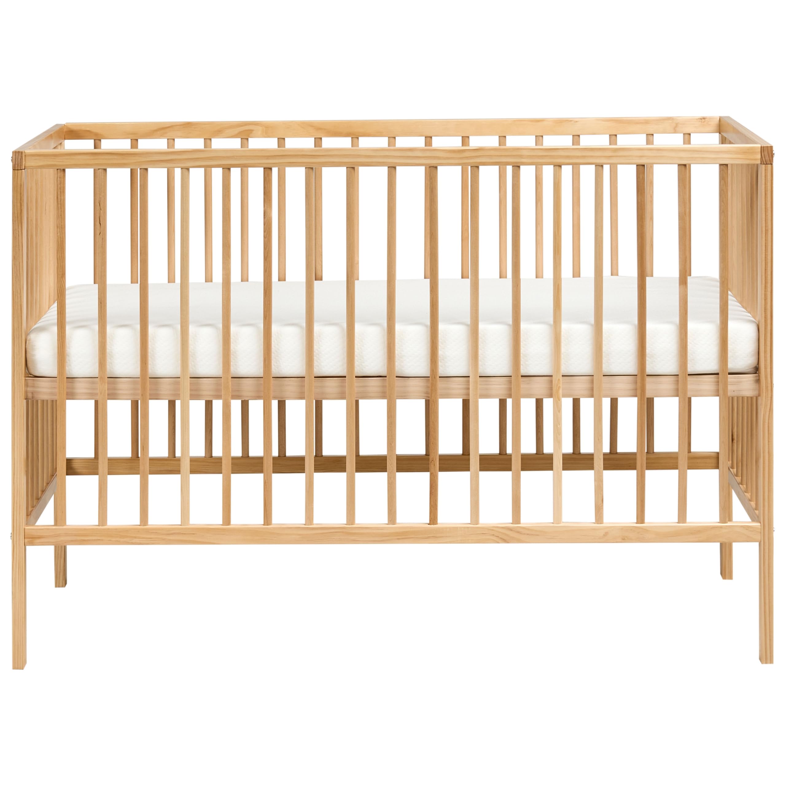 Minimalistyczne łóżeczko dziecięce regulowana wysokość 60 x 120 cm drewno sosnowe ze szczebelkami jasnobrązowe Belenger