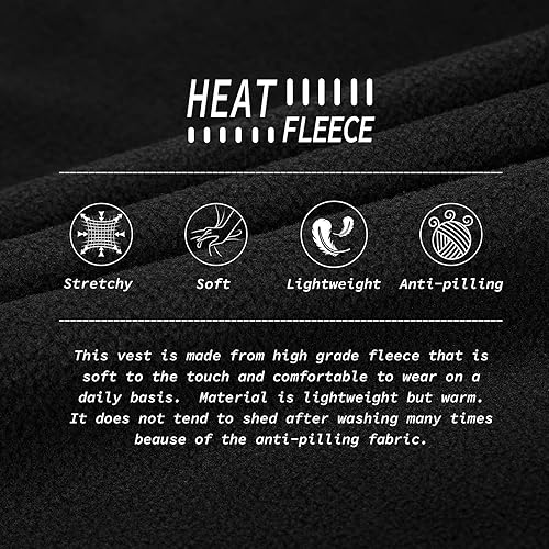 Miniatura 4 de 33,000ft Chaleco de forro polar para hombre, ligero, cálido, con cremallera, bolsillos con cremallera, chaqueta sin mangas para invierno