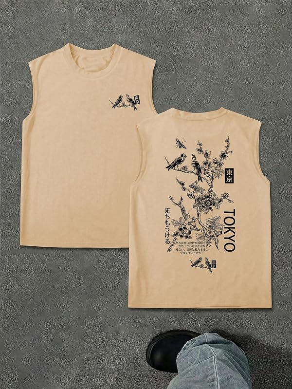 WDIRARA Men's Letter Floral Graphic Tank Top Crew Neck Sleeveless T Shirts by WDIRARA - Used condition - Image 3