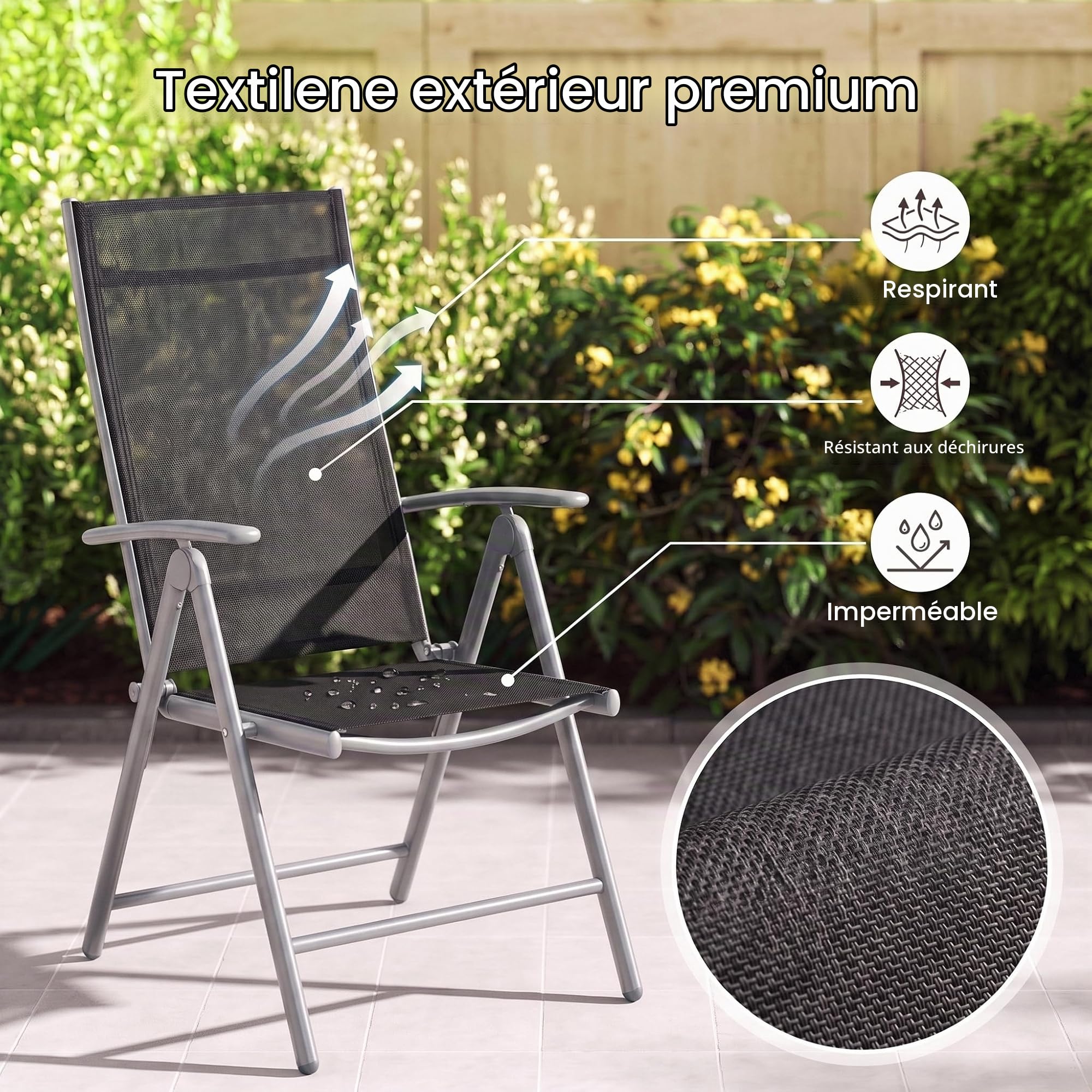 LIFERUN Lot de 2 Chaises de Jardin Pliantes avec Accoudoirs