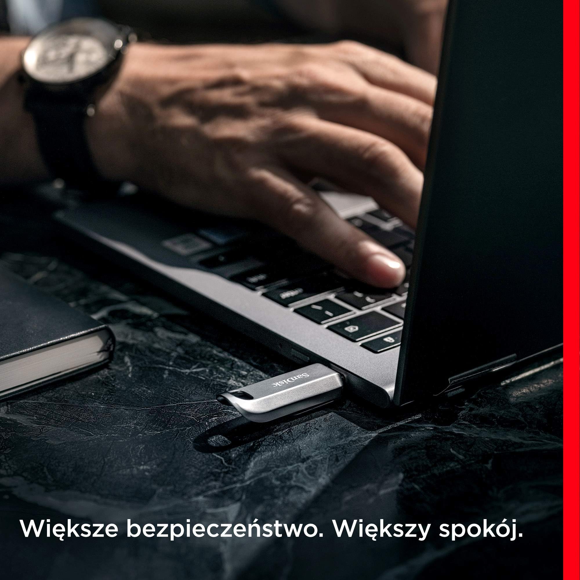 SanDisk 512 GB Ultra luksusowy dysk flash USB typu C, prędkość odczytu do 400 MB/s chowane złącze, wysokiej klasy metalowa obudowa, srebrna