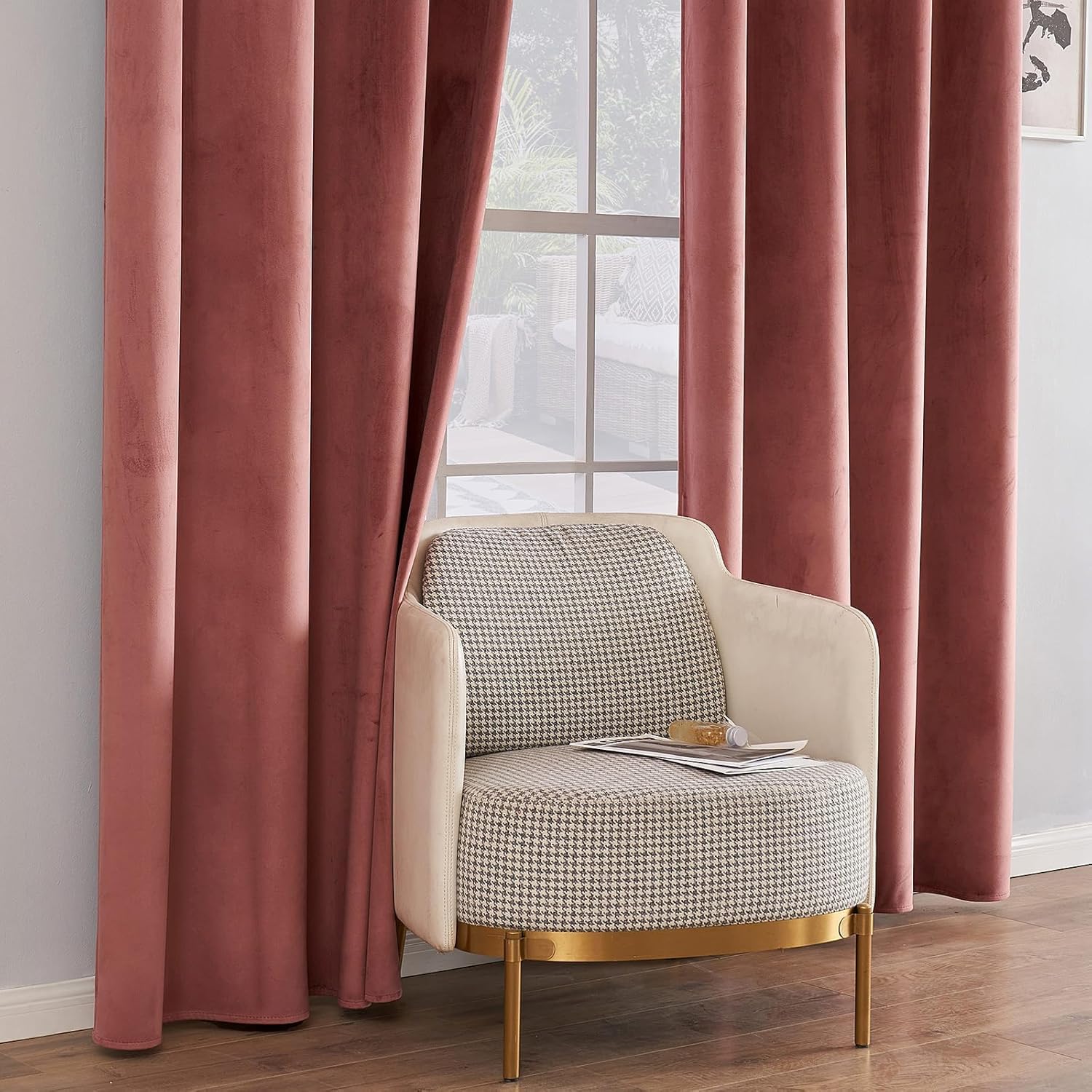 MIULEE Cortinas Terciopelo Rosa Viejo Salon Modernas 2 Piezas, Elegante Cortinas de Terciopelo Suave Semiopacas con Ojales, Cortina Termicas Aislantes Frio Anti Luz Invierno Ventana Cortina Dormitorio