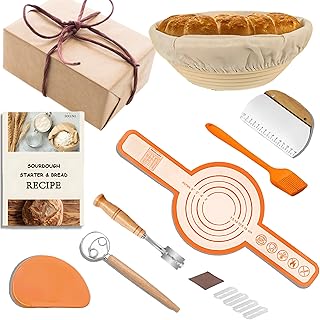 Handmade Eco-friendly Banneton Proofing Basket, Sourdough Starter Kit, Bread Making Supplies Tools, Sourdough Starter Jar, Sourdough Bread Baking Supplies (orange, 9pcs)
