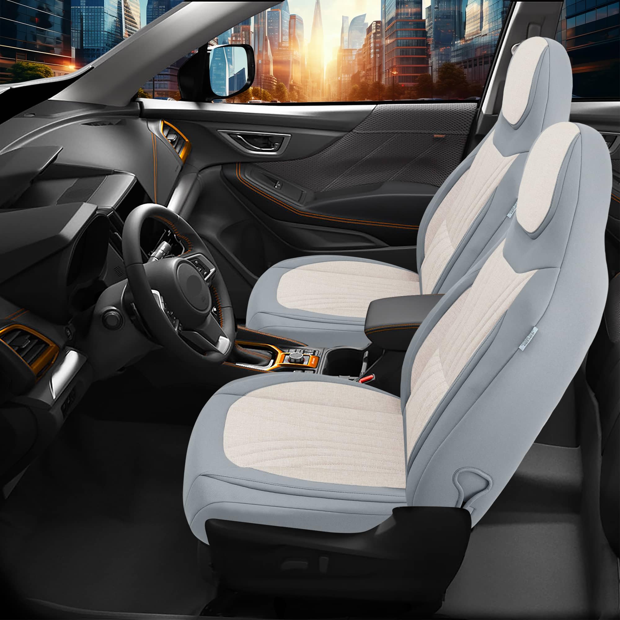 BREMER SITZBEZÜGE kompatybilne z VW Tiguan Allspace rok prod. od 2016 kompatybilne pokrowce w kolorze czarnym/beżowym C3