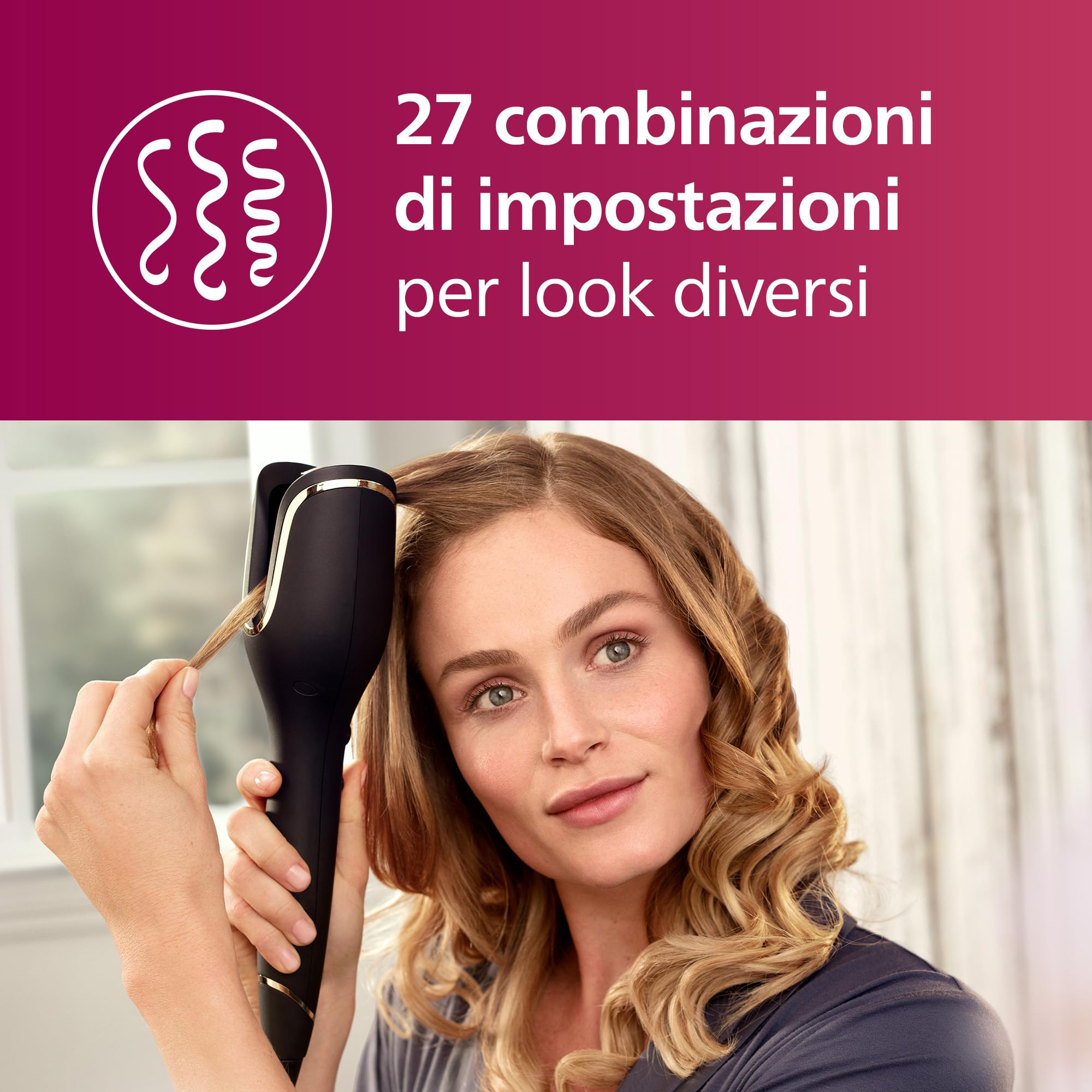 Philips Auto Curler 8000 Series, arricciacapelli, 27 diverse opzioni di styling, nero, modello BHB876/00