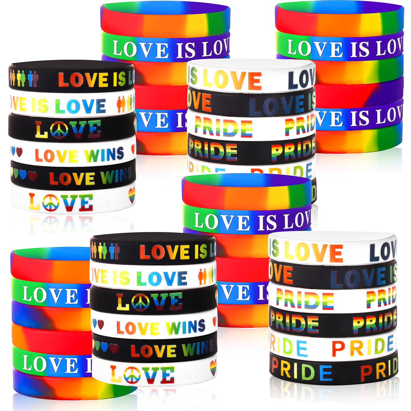 WruFiz 48pcs Rainbow Gay Pride Bracelets Silicone LGBTQ Support Rubber Wristbands for Pride Day Month Parades Decorations Accessories Supplies