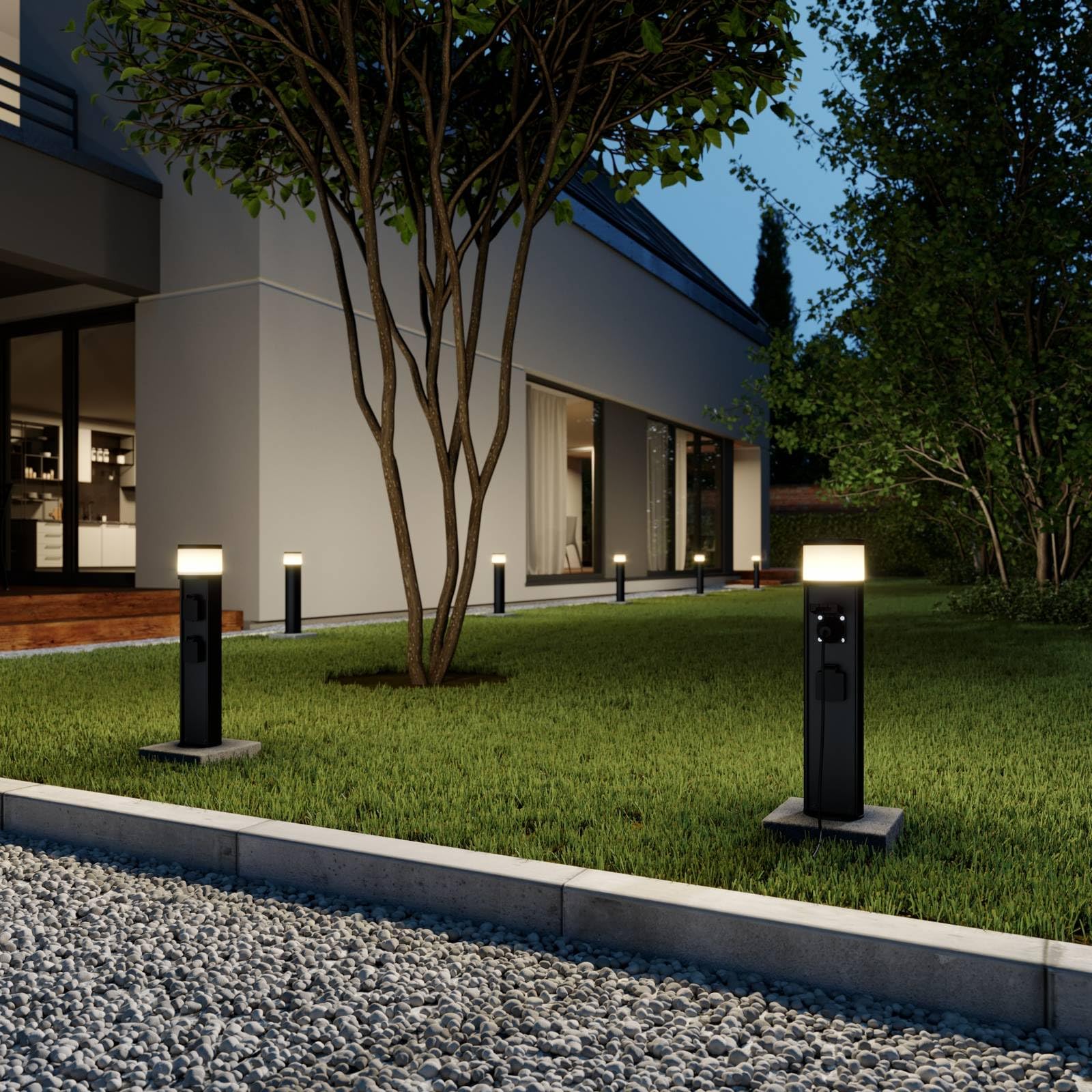 Lucande Bombillas LED baliza de jardín en antracita, luz camino exterior