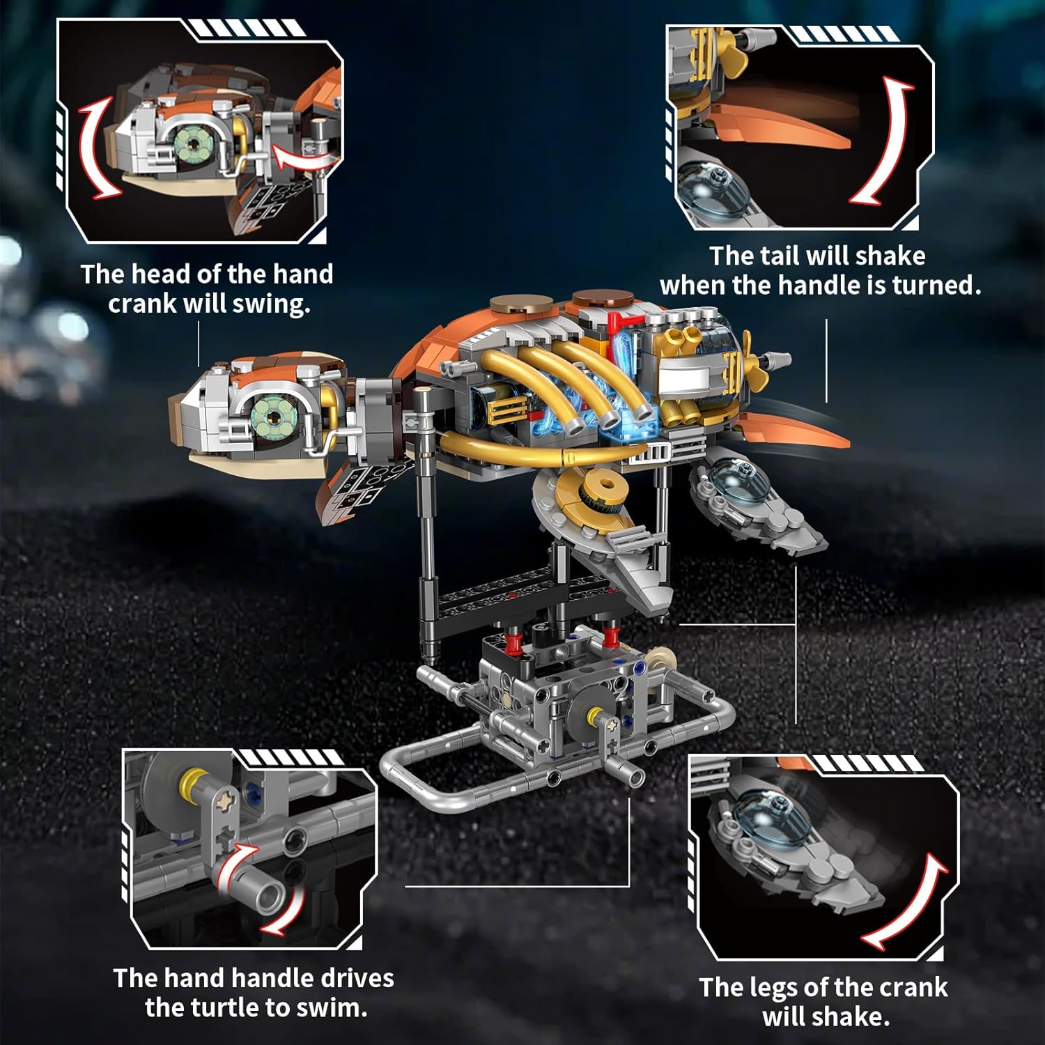 Mechanical Turtle Building Set with Lights, Rotatable Link Components & Display Stand, STEM Building Set for Boys and Girls 8-14, Home Office Decor for Adults, Mechanical Enthusiasts(659PCS) - Image 3
