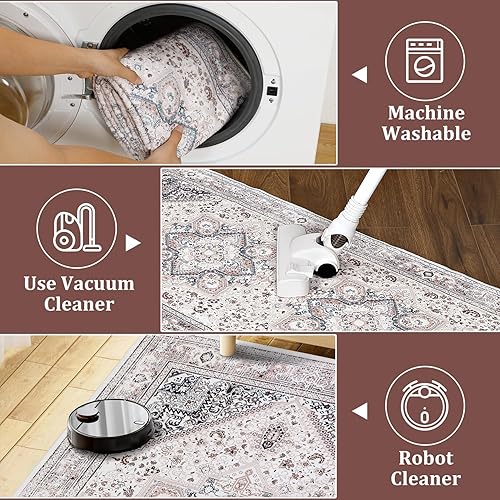 Miniatura 6 de Zacoo Tapete para puerta de interior de 2 x 3 pies, estilo bohemio, tribal oriental, tapete envejecido, pequeño, para entrada, cocina,