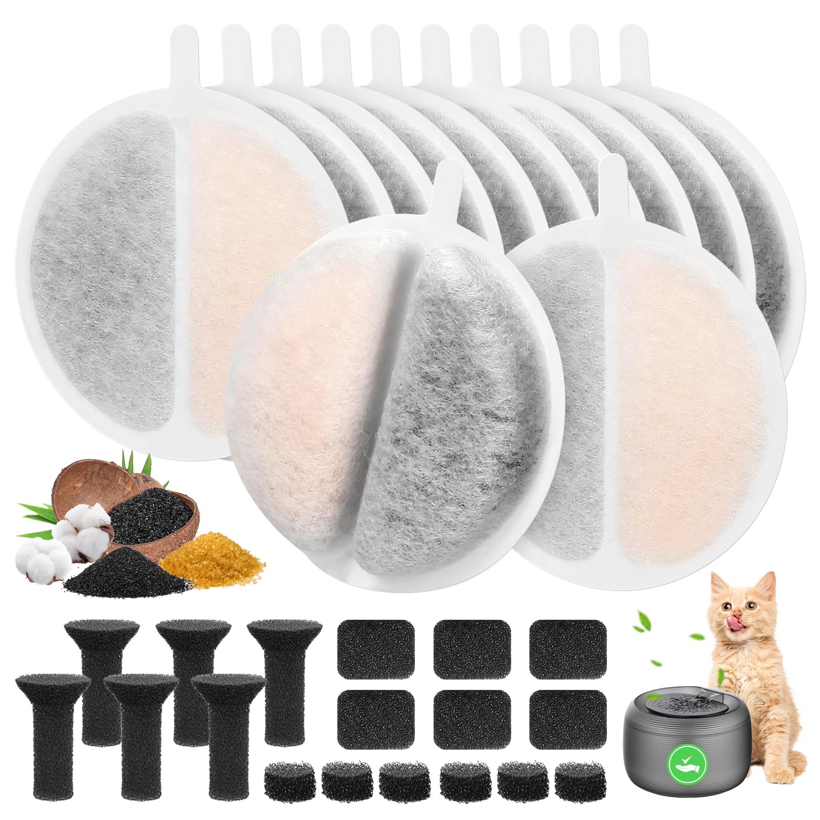Filtros de Fuente para Gatos - 12pcs Filtros de Repuesto para Fuente para Fuente de Agua de 84 FL oz/2,5 L para Gatos