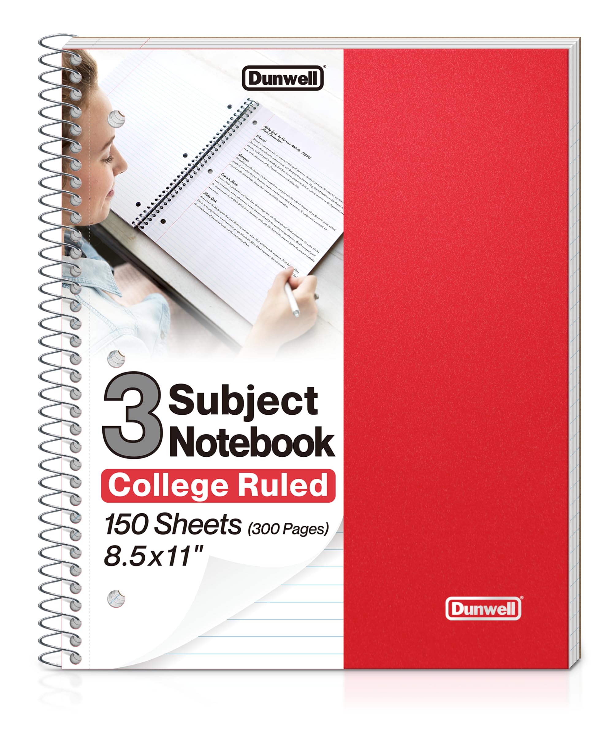 Amazon.com : Dunwell 3 Subject Notebook College Ruled (Red
