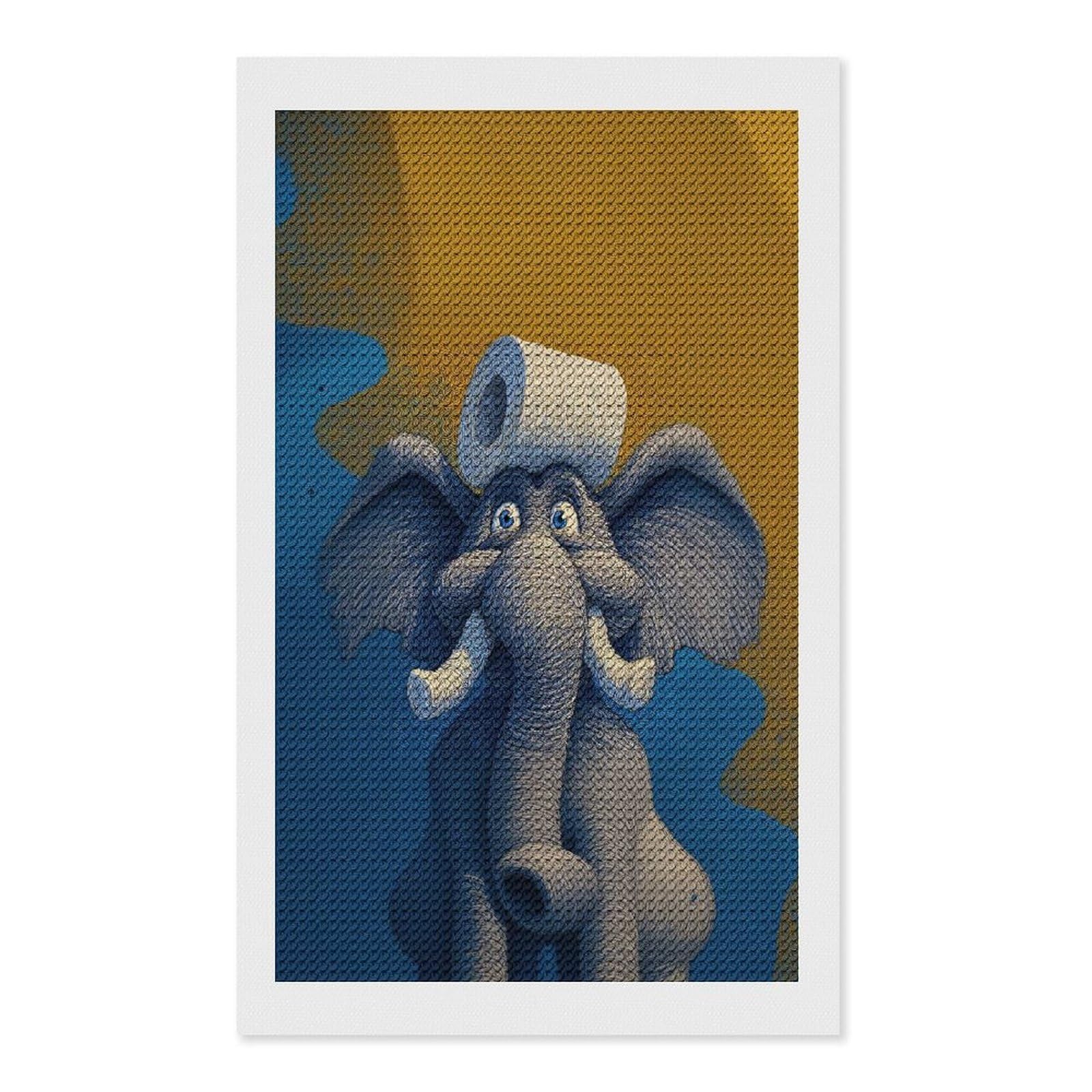 Junmoney Elephant with Toilet Paper on Head Diamond Painting Canvas Set 12"x20", Mindful Craft Activity, Nice Detail and Sparkle, Farmhouse Decor, Birthday Gift