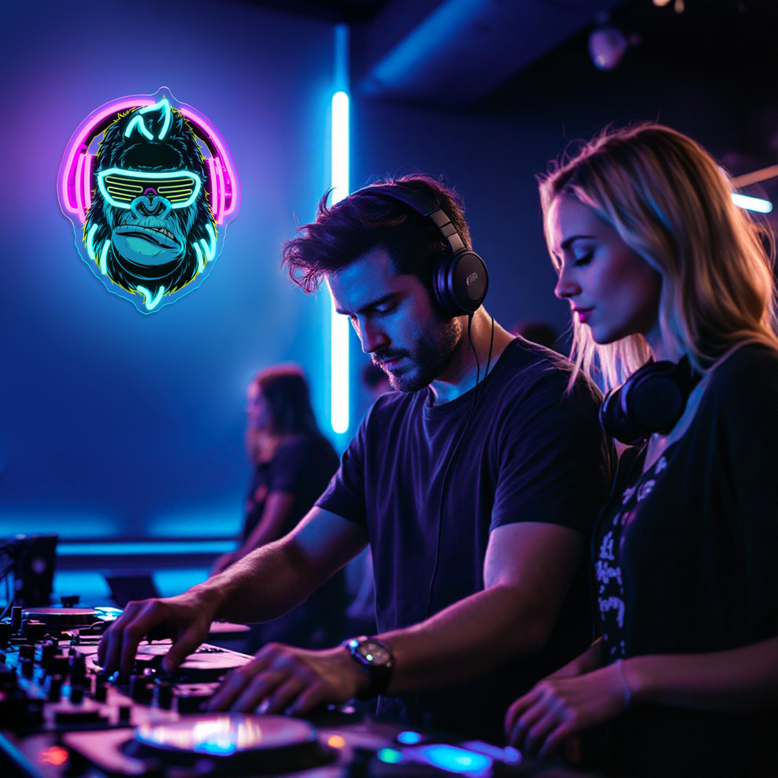 Auriculares, letrero de neón con luz LED Kong regulable para decoración de pared, sala de juegos, cueva de hombre, decoración de bar, fiesta en casa, letrero LED alimentado por USB