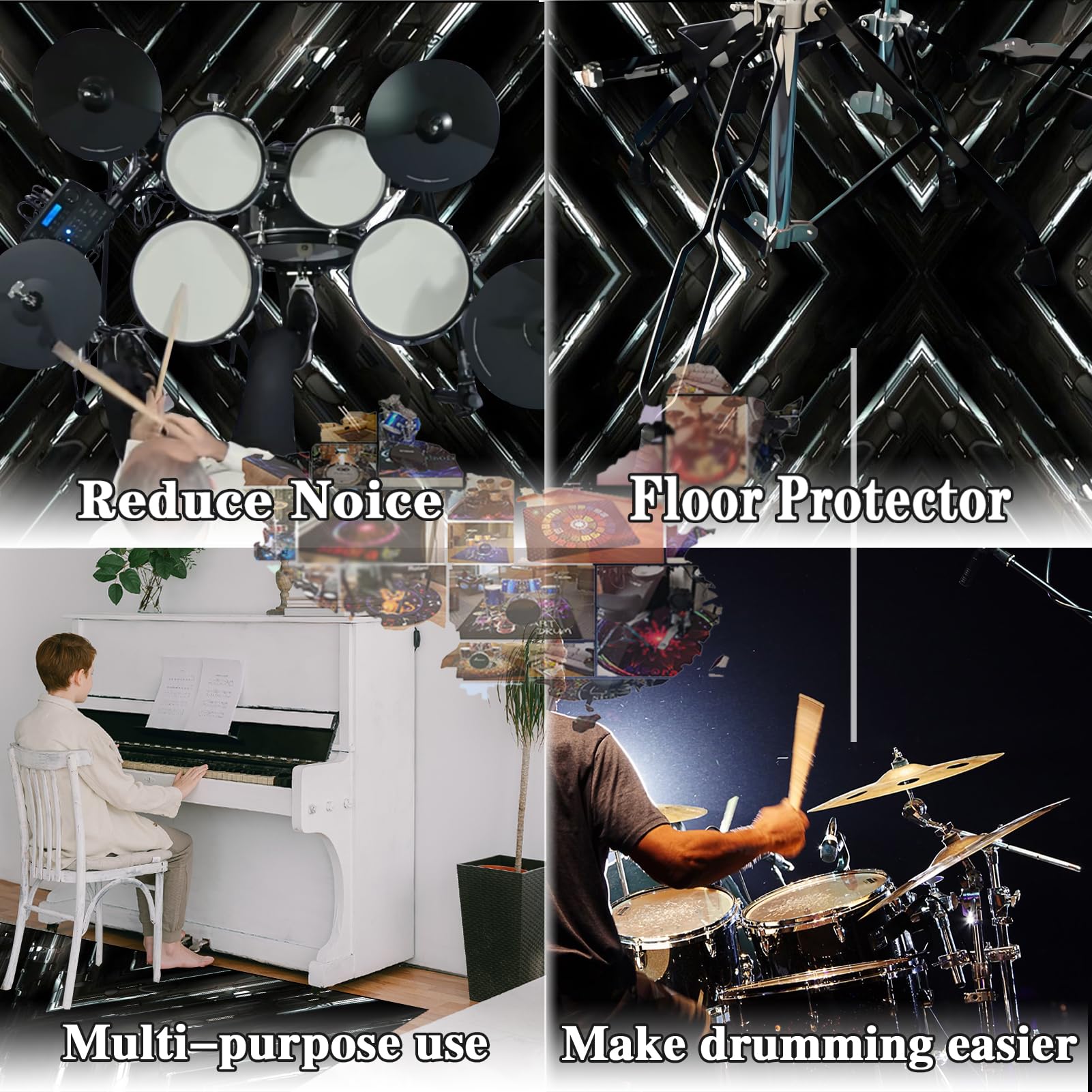 Maty perkusyjne do ochrony podłogi, antypoślizgowy dywan perkusyjny do ćwiczeń instrumentów domowych i występów scenicznych, dźwiękoszczelny koc perkusyjny na perkusję fortepian wiolonczelę