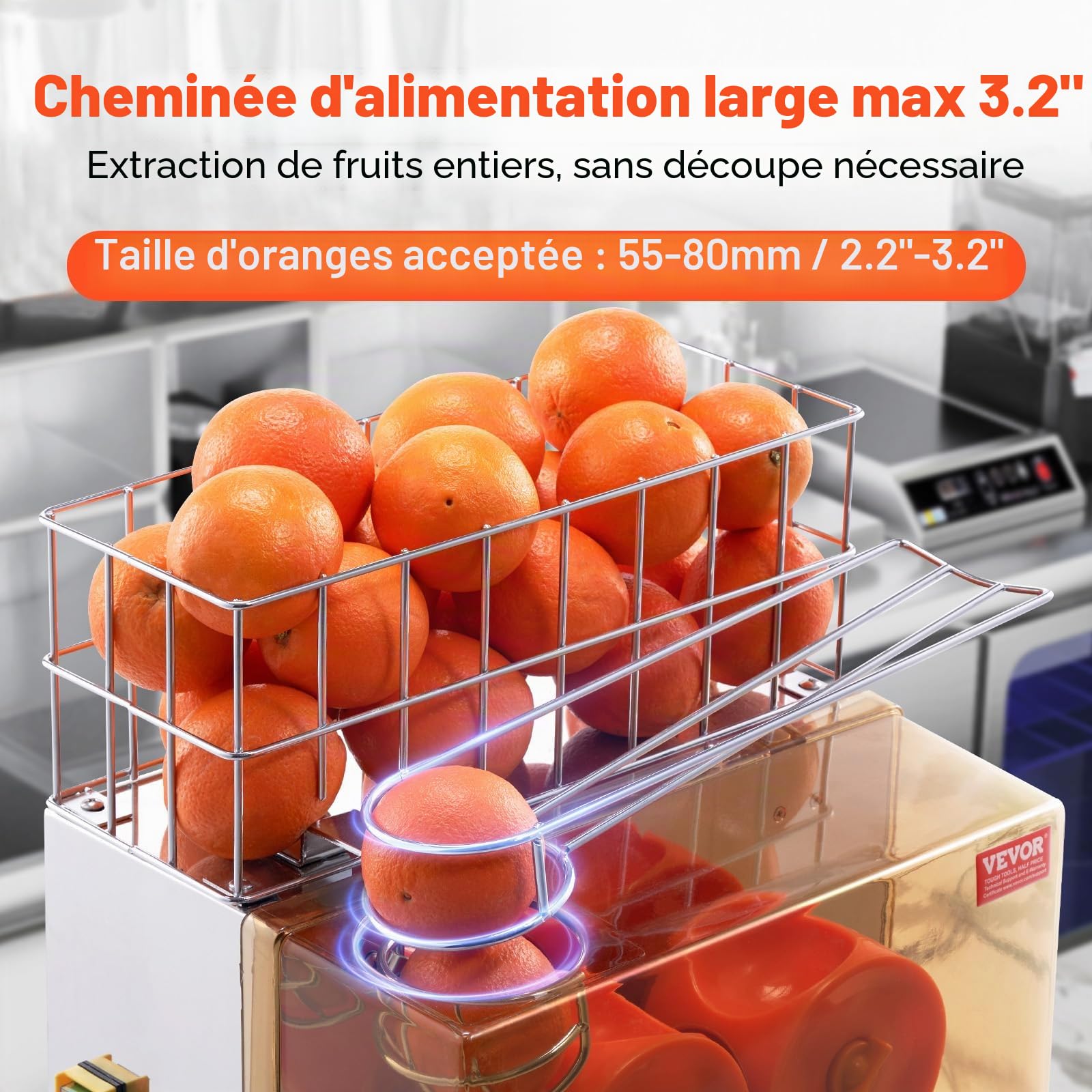 VEVOR Presse-Agrumes Électrique Commercial 120 W Extracteur de Jus Alimentation Automatique avec Filtre Extractible et Seau de Collecte d'Épluchure pour Orange Pamplemousse Restaurant Café Fruiterie