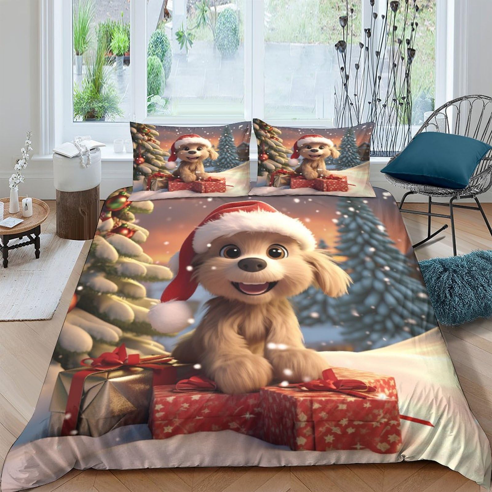 Housse de couette chiot mignon pour chambre enfant lit double confortable 3 pièces