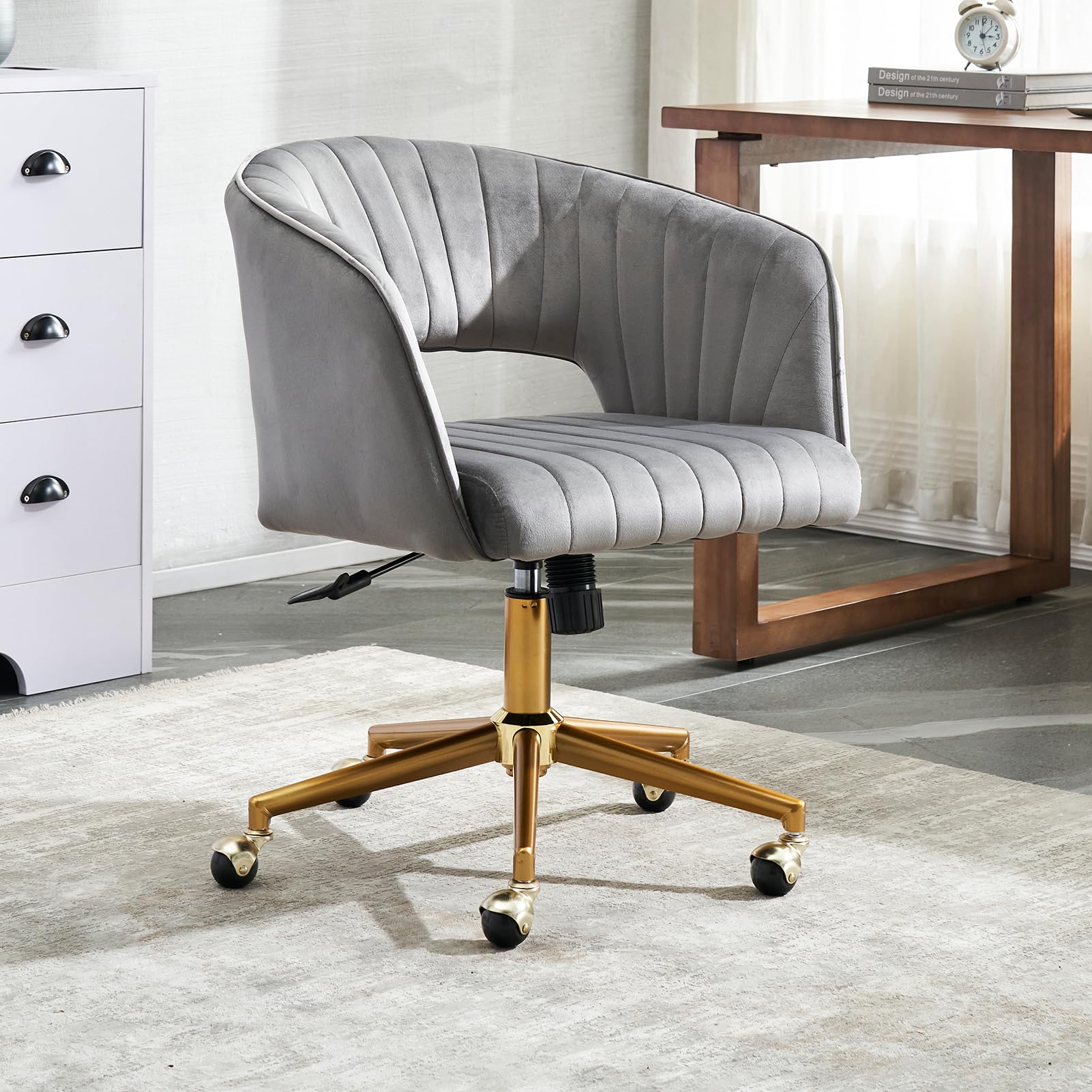 Home Office Chair,Velvet Desk Chair,Ergonomic Adjustable 360 Swivel Vanity Chair for Home, Bedroom, Vanity Study(Grey)