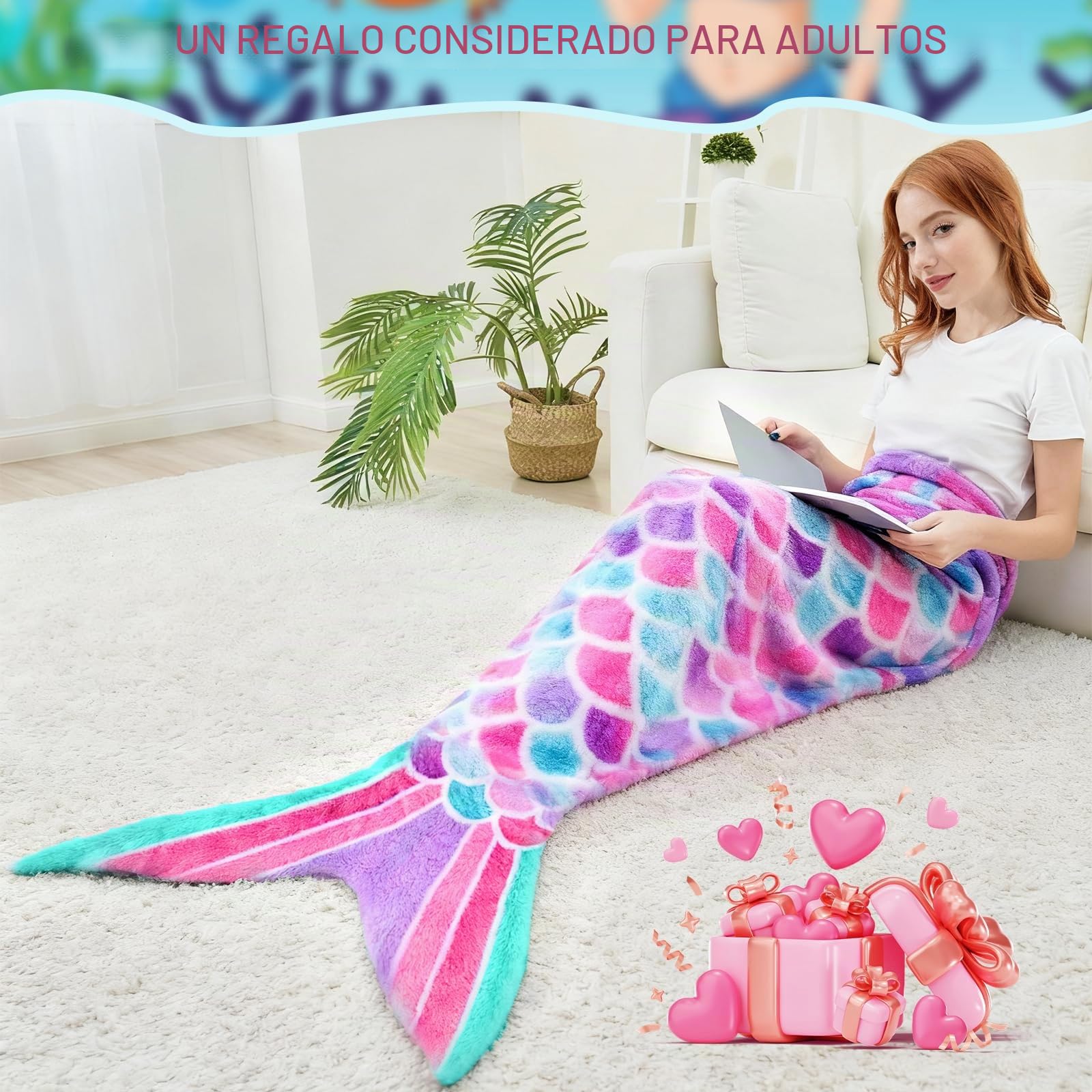Manta de Cola de Sirena, Manta Cola de Sirena, Franela Saco de Dormir de Sirena para Niñas Adultos, Adecuado para Halloween, Navidad, Regalos de Cumpleaños, 160 x 70cm