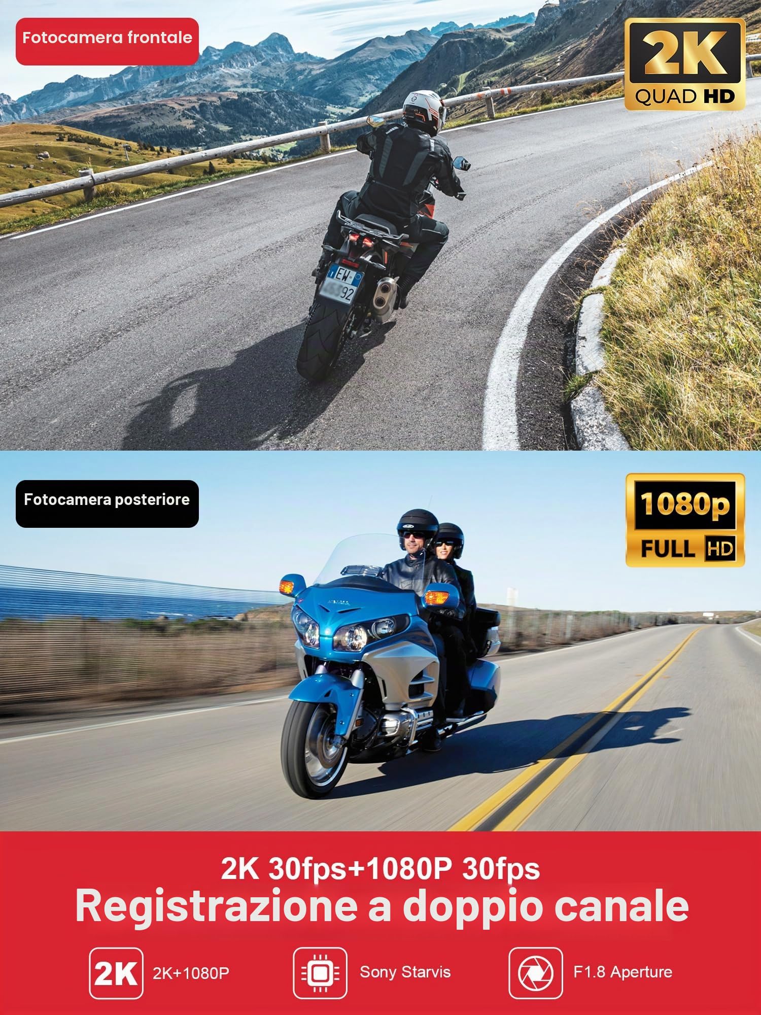 INNOVV K6 Dashcam Moto, Dual Channel QHD 2K + 1080P, IP67, impermeabile, mini telecamera per moto con Wi-Fi, 120 ¡ã Golden Angel, rilevamento sensore G, supporta 256 GB (scheda SD non inclusa)