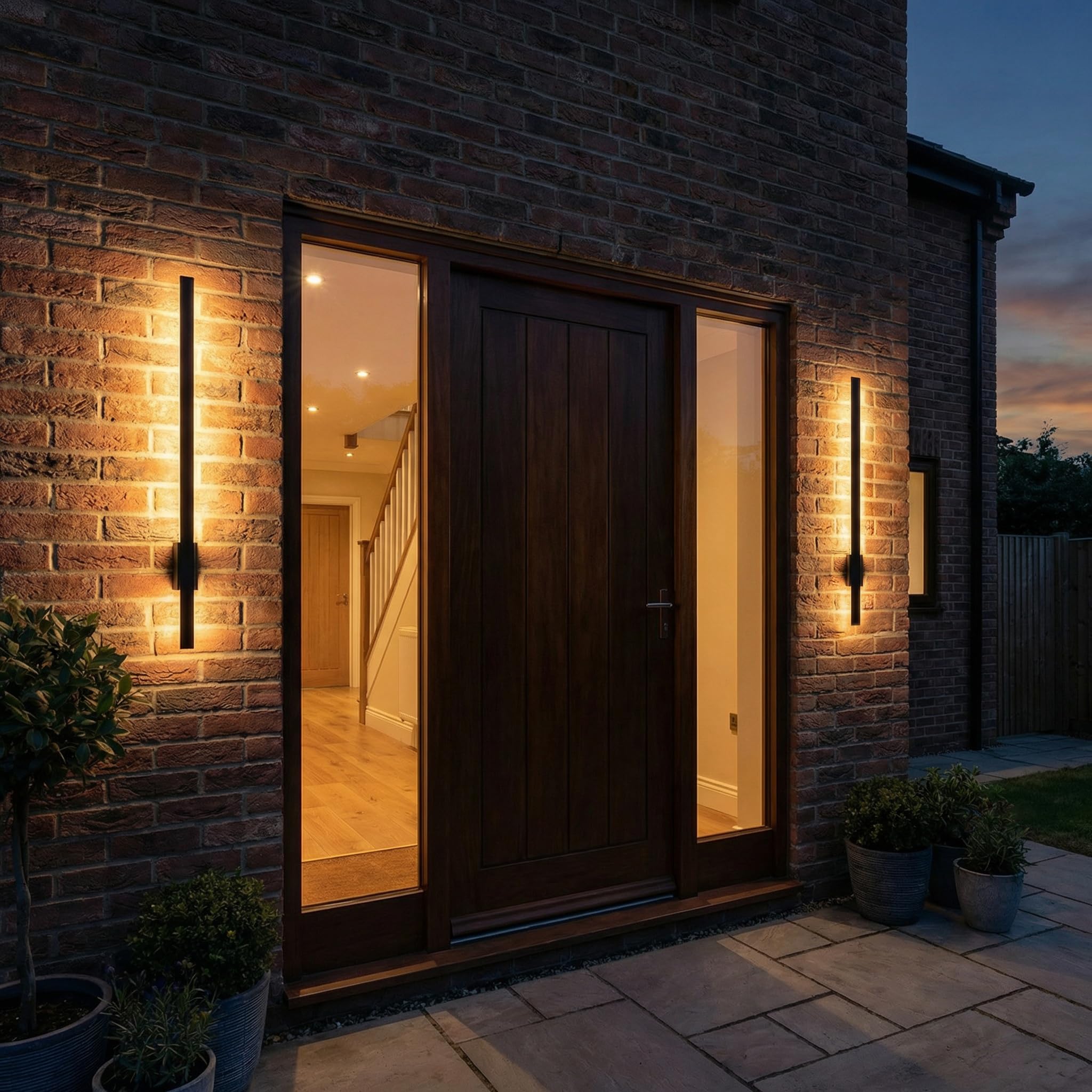 Auraglow Indoor Outdoor Linear LED Wall Light, 60cm, Black, IP54, Warm White 3000K, Modern Aluminium Wall Light (2-Pack)